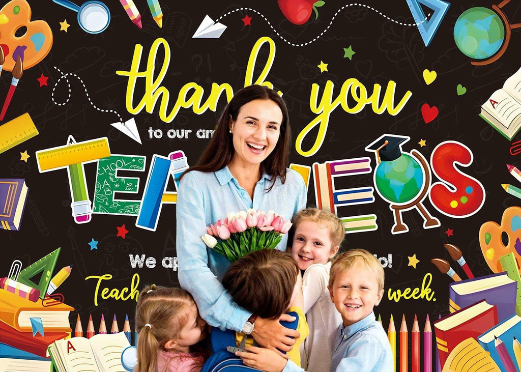 BINQOO Teacher Appreciation Backdrop 2025 Photo Booth Banner 8x6FT