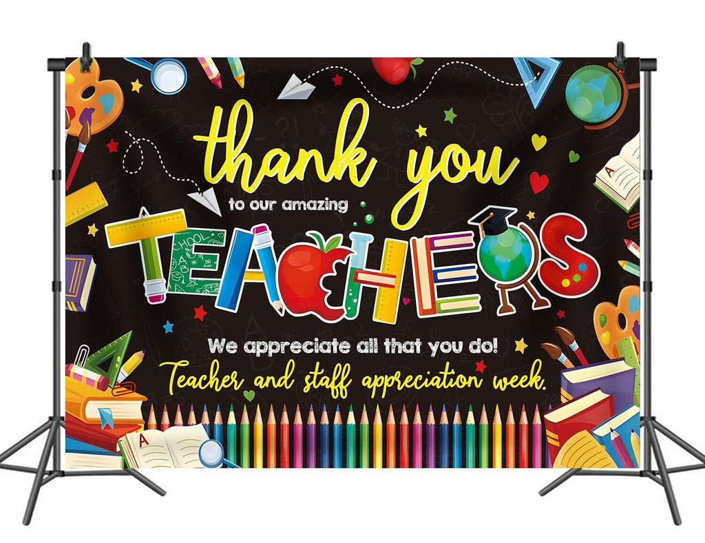 BINQOO Teacher Appreciation Backdrop 2025 Photo Booth Banner 8x6FT