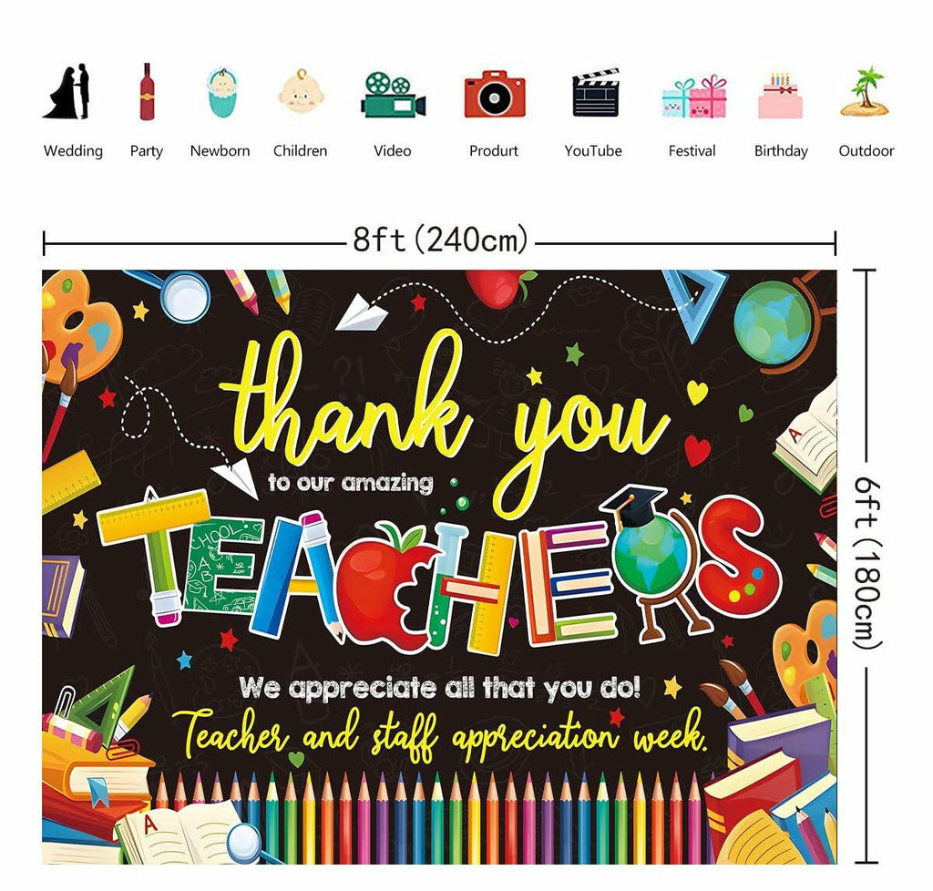 BINQOO Teacher Appreciation Backdrop 2025 Photo Booth Banner 8x6FT