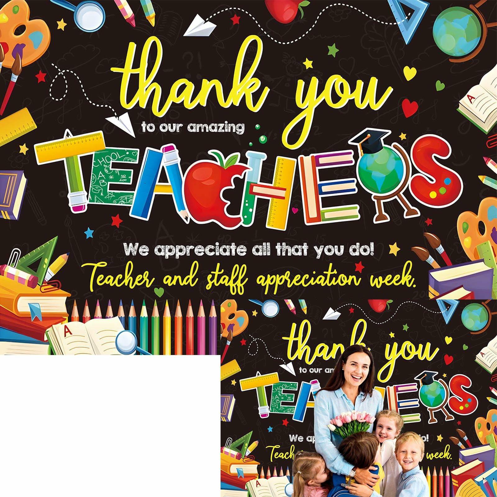 BINQOO Teacher Appreciation Backdrop 2025 Photo Booth Banner 8x6FT