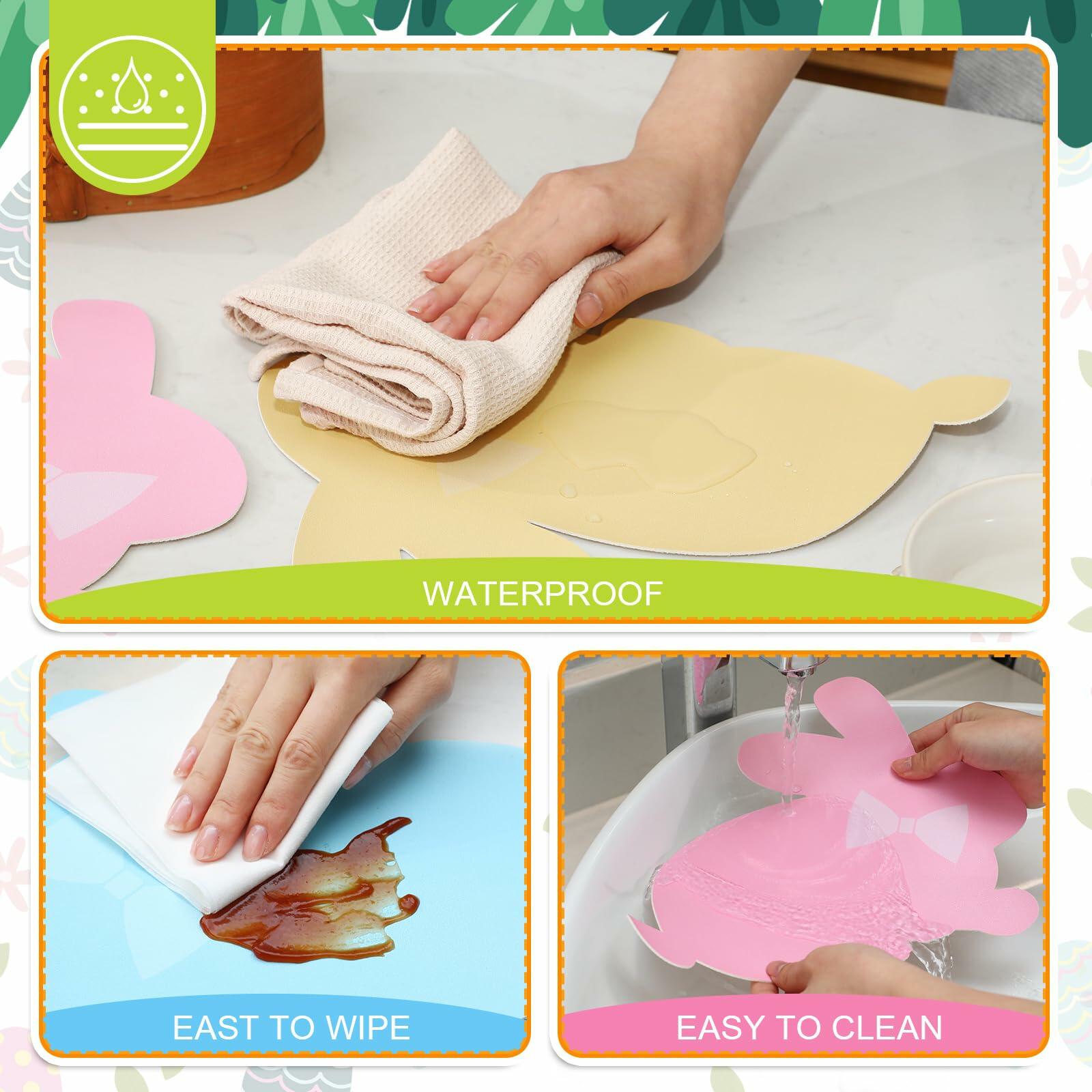 Remerry Easter Bunny Leather Placemats Set of 6 Waterproof Washable Mats