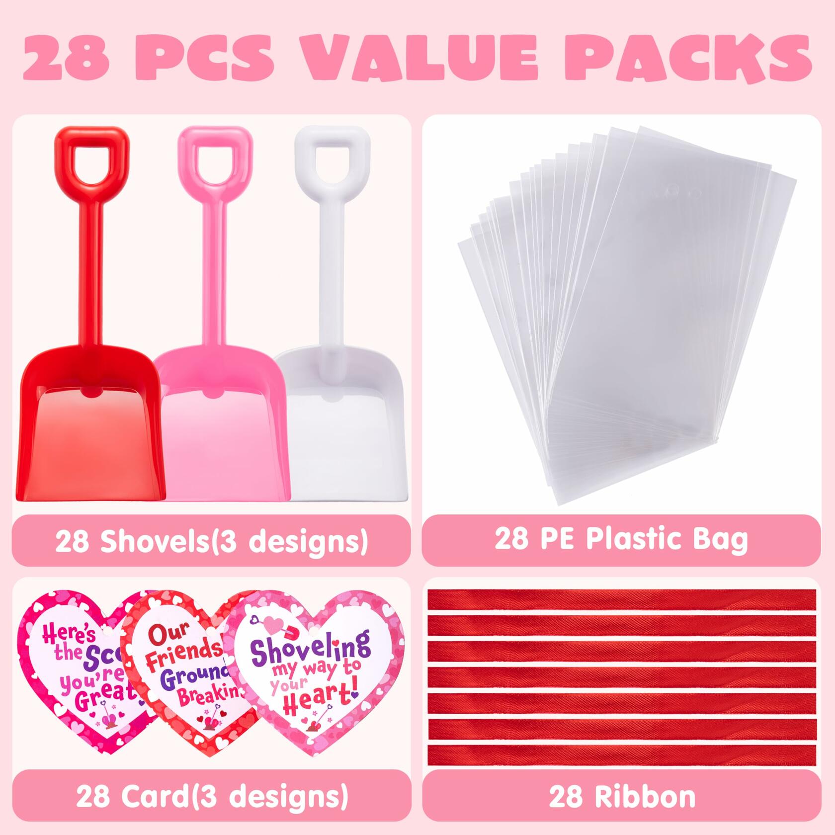 JOYIN 28 Plastic Toy Shovels Pink Red White Kids Party Favor Valentines