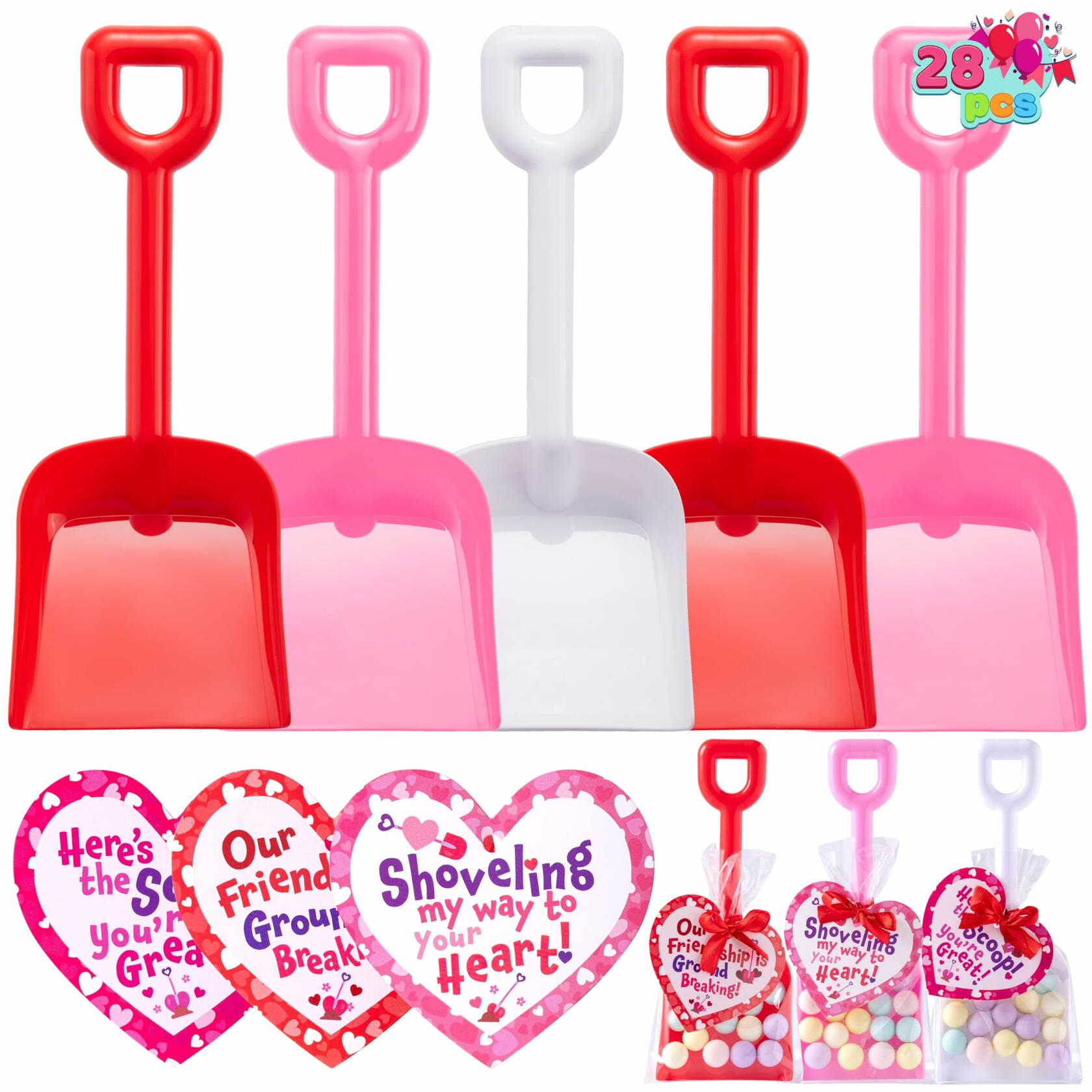 JOYIN 28 Plastic Toy Shovels Pink Red White Kids Party Favor Valentines