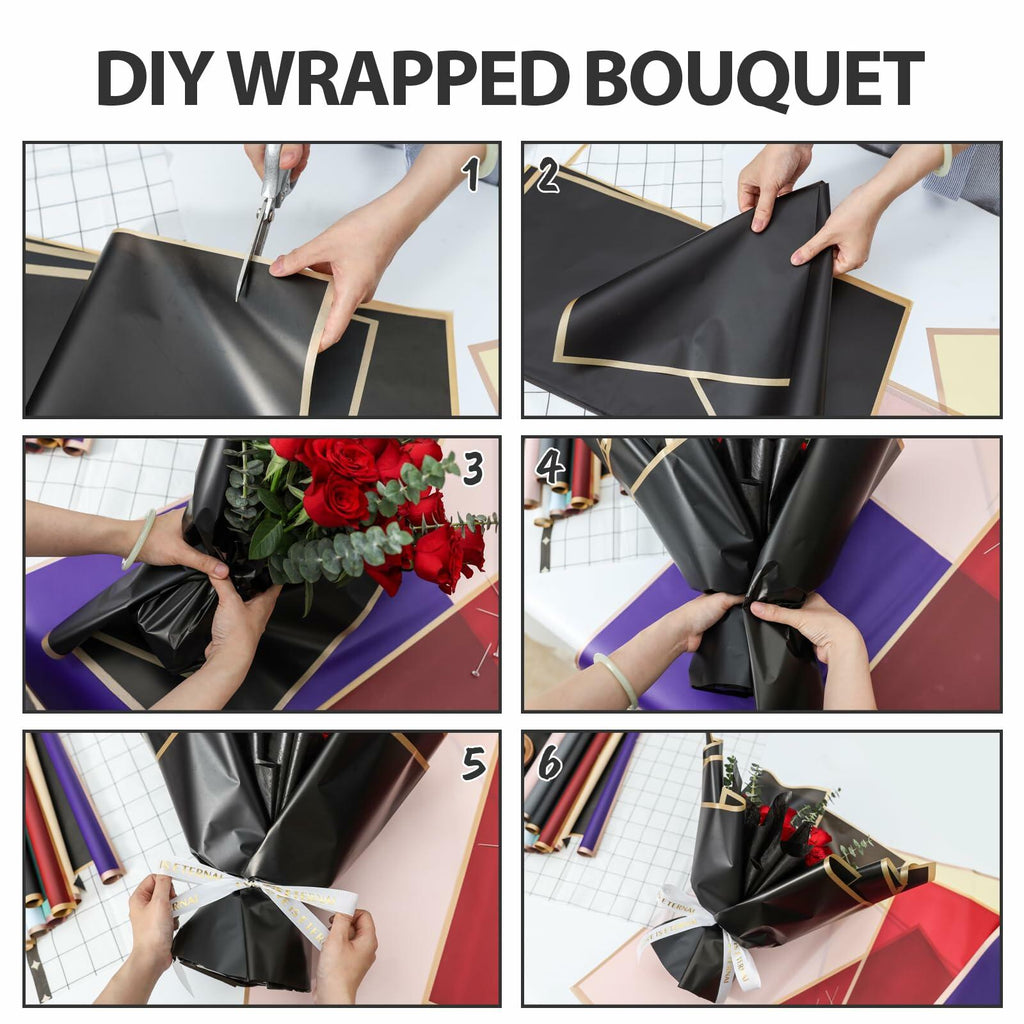 FUHITIM 20 Sheets Flower Wrapping Paper Waterproof Marble White Bouquet