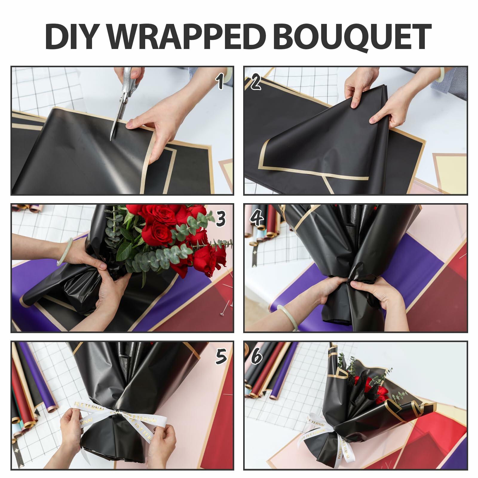 FUHITIM 20 Sheets Flower Wrapping Paper Waterproof Marble White Bouquet