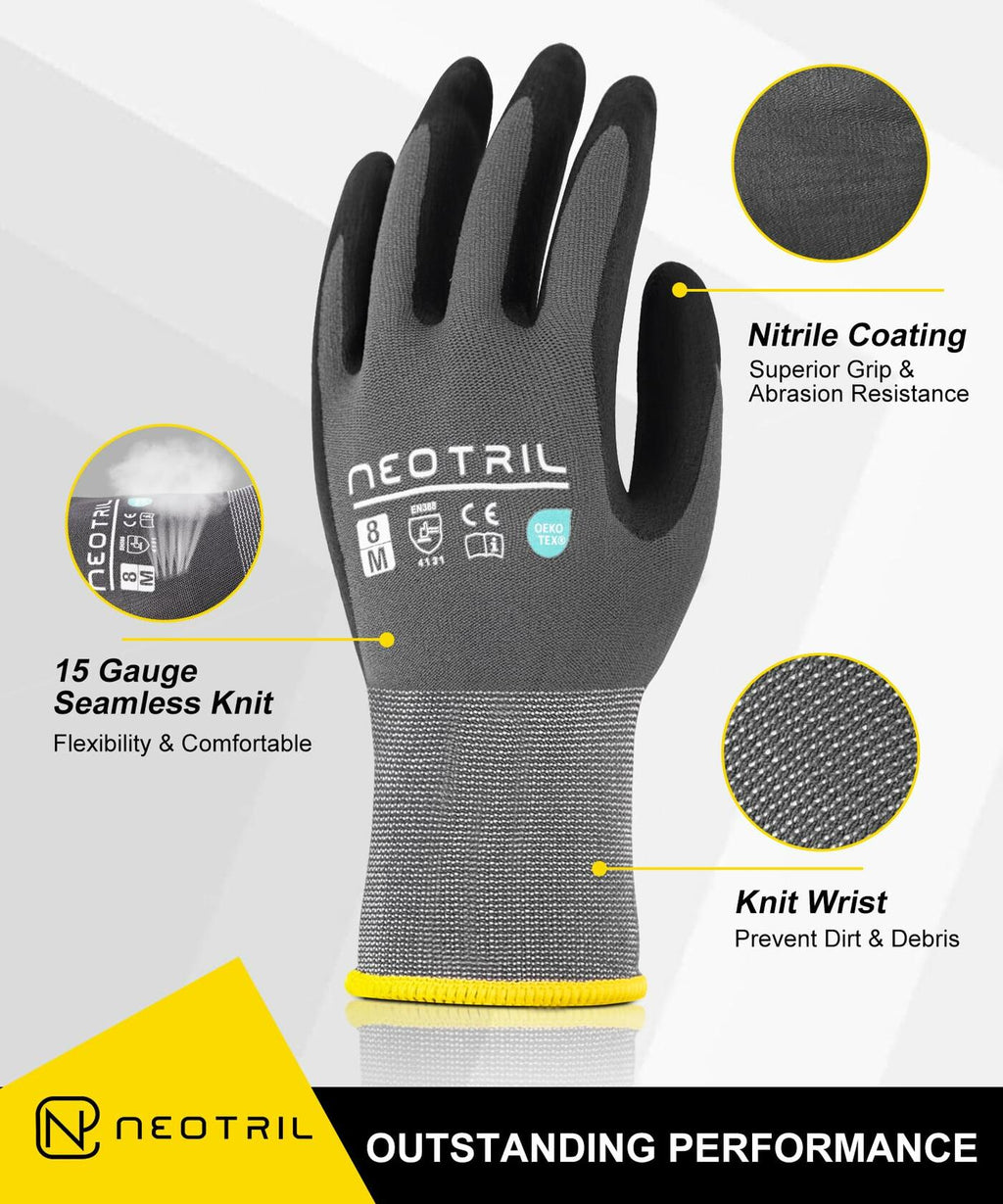 [Like New] NEOTRIL Safety Work Gloves MicroFoam Nitrile Coated Seamless Knit 6 Pairs Size S