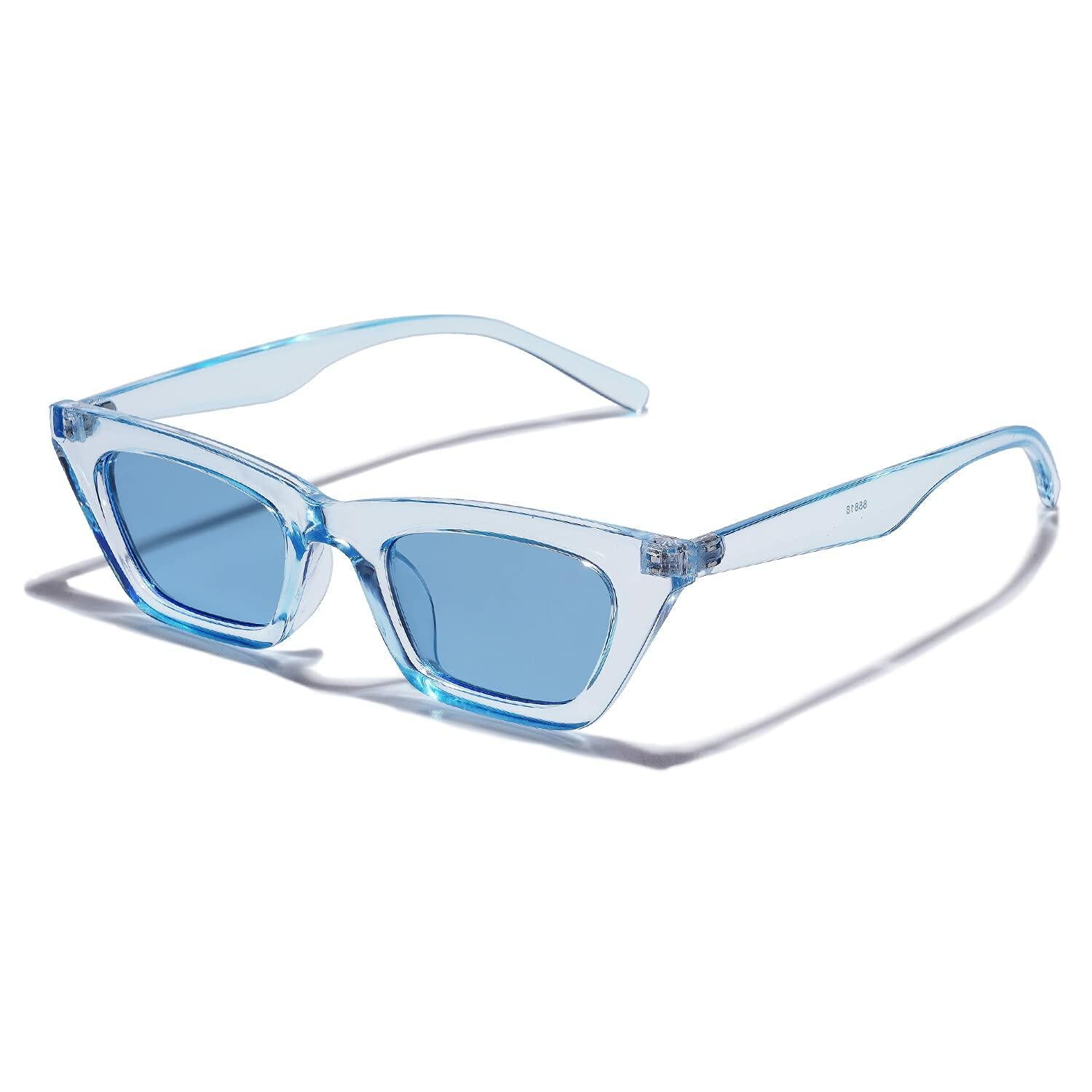 VANLINKER Skinny Cat Eye Sunglasses Women Clear Blue Frame