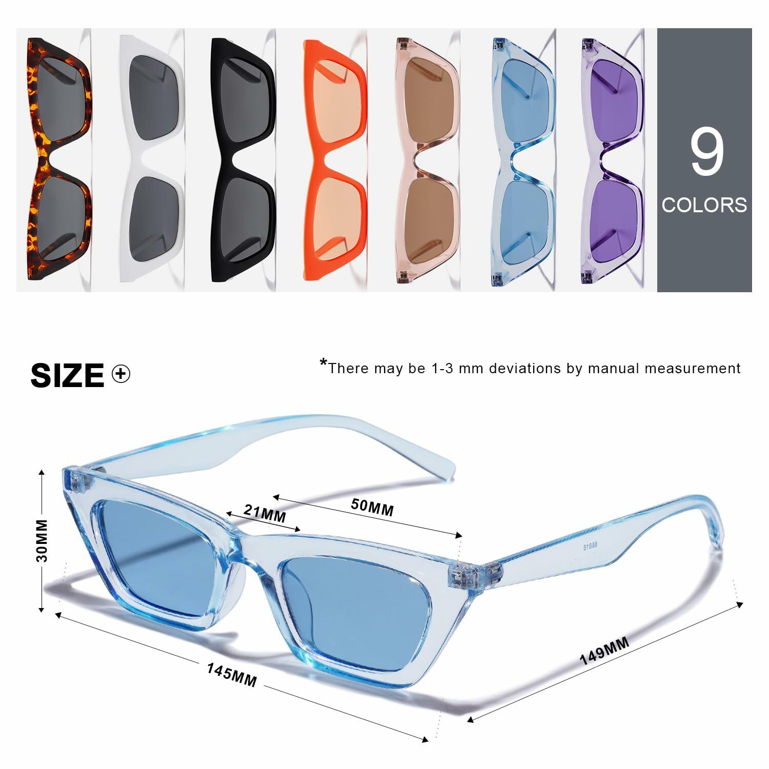 VANLINKER Skinny Cat Eye Sunglasses Women Clear Blue Frame