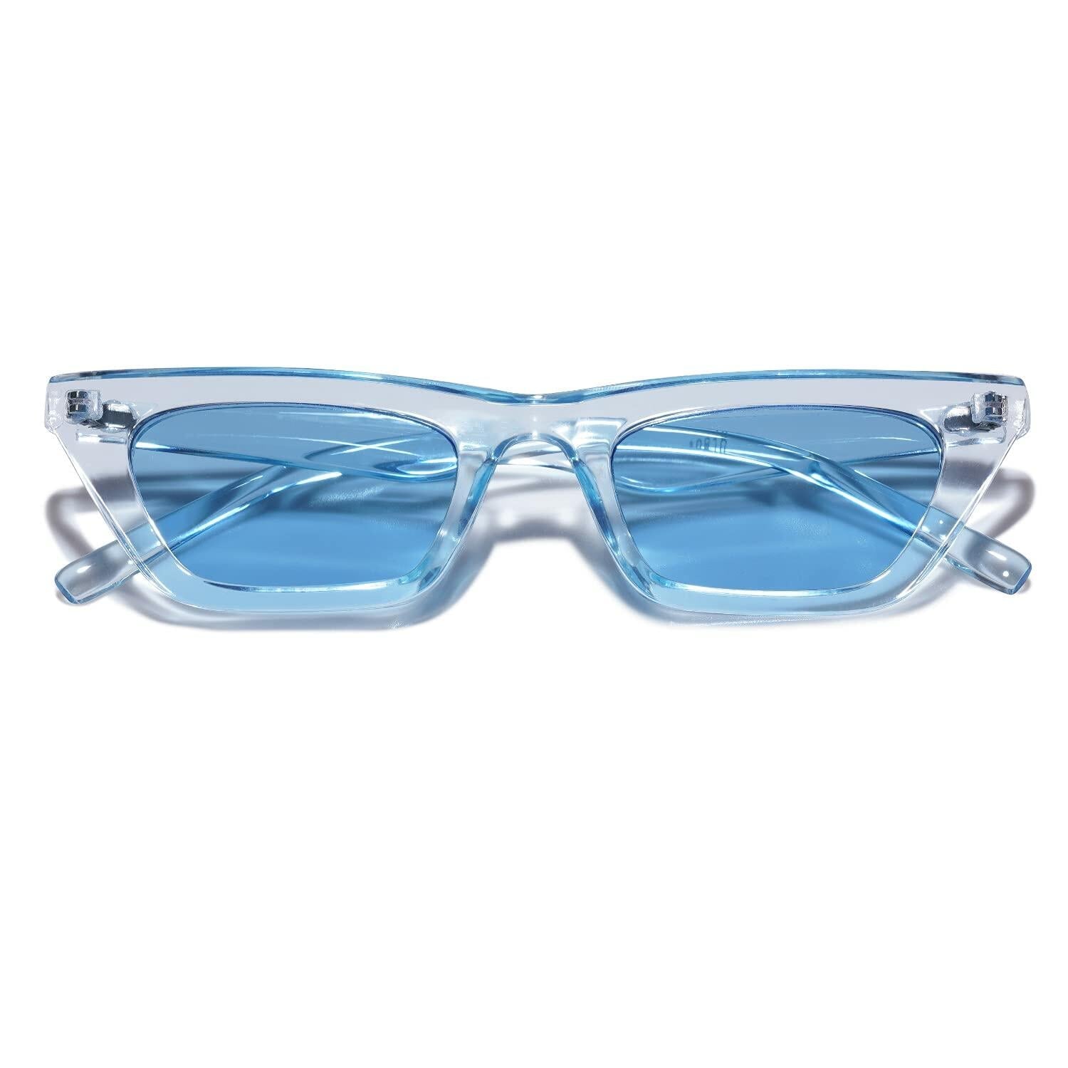 VANLINKER Skinny Cat Eye Sunglasses Women Clear Blue Frame