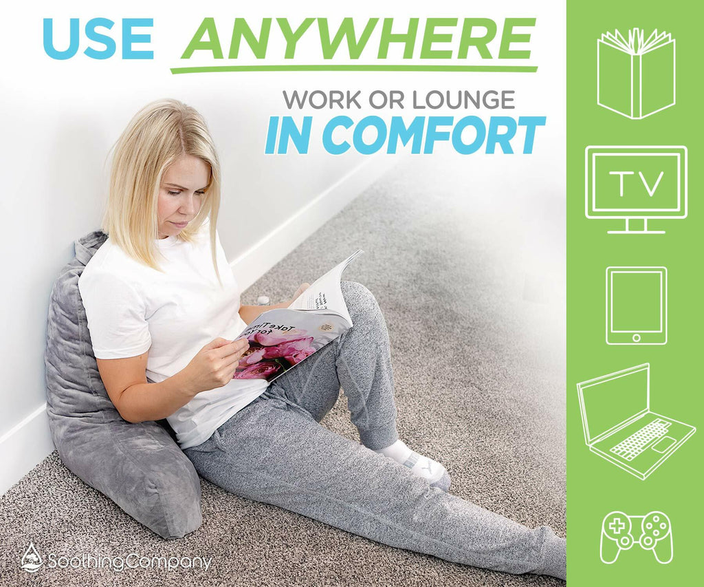 Soothing Company Reading Pillow Shredded Memory Foam Back Support Gray Standard