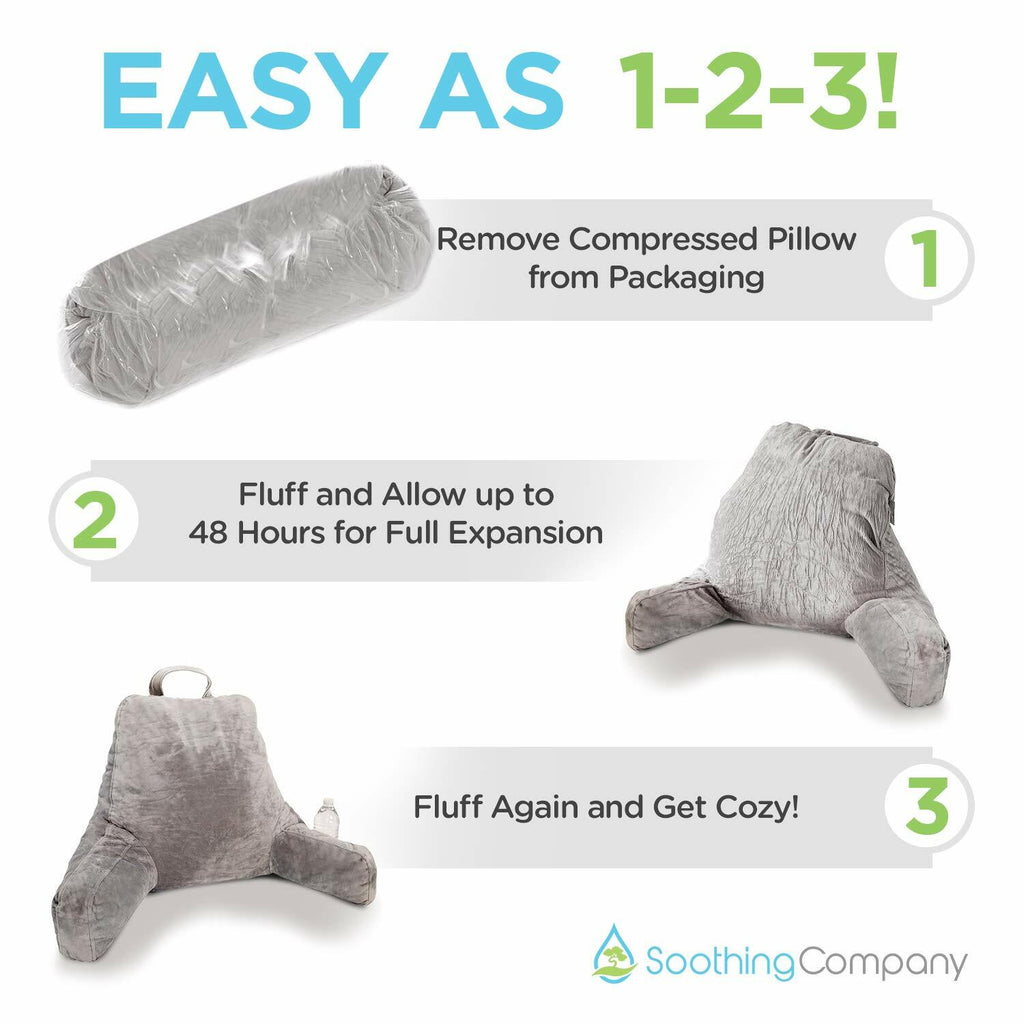 Soothing Company Reading Pillow Shredded Memory Foam Back Support Gray Standard