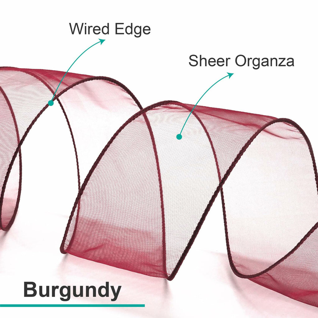 CT CRAFT LLC Sheer Organza Wired Ribbon 2.5" x 50 Yards Burgundy