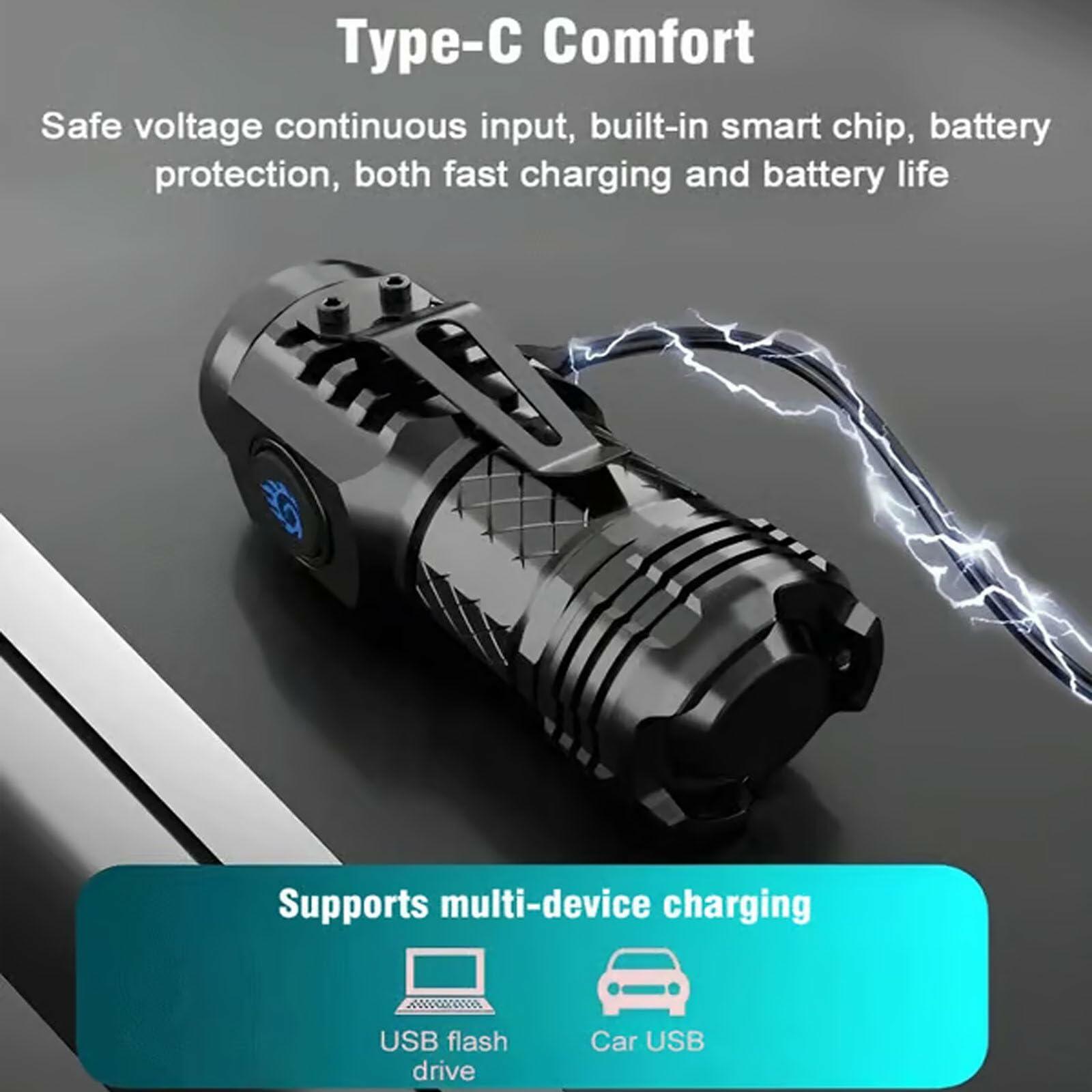 German Three-Eyed Monster Mini Flashlight Steel High Lumen Rechargeable 2Pcs