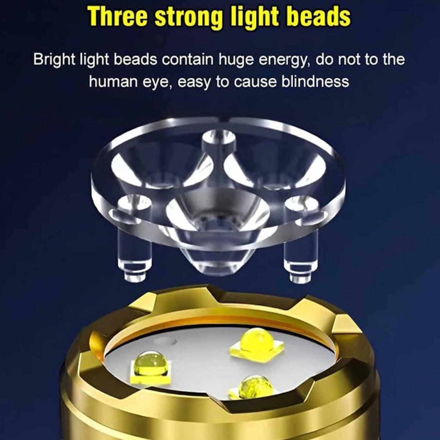 German Three-Eyed Monster Mini Flashlight Steel High Lumen Rechargeable 2Pcs