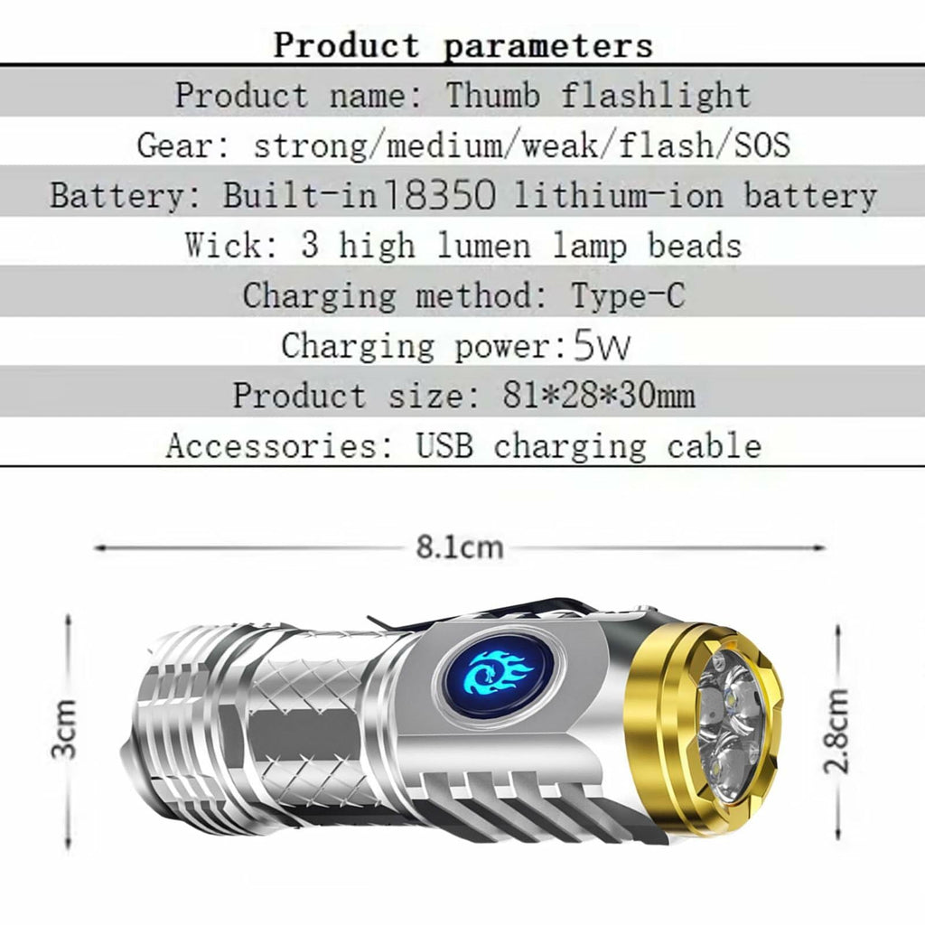 German Three-Eyed Monster Mini Flashlight Steel High Lumen Rechargeable 2Pcs