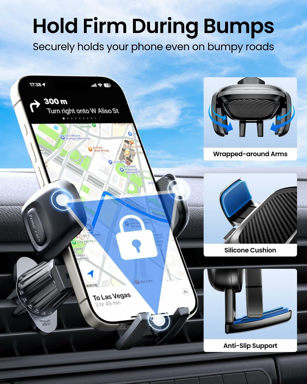 REEVAA Car Phone Holder Metal Hook Ultra Stable Air Vent Mount Black