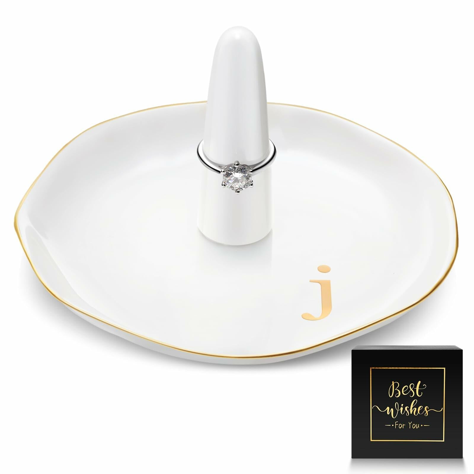 Beeveer Ceramic A-Z Ring Holder Jewelry Tray 4.5x2.4in Mother's Day Gift