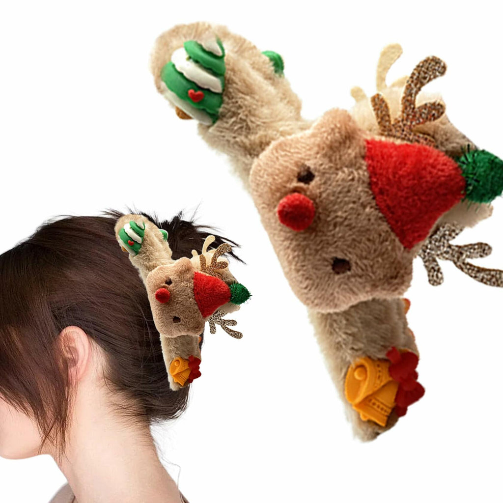 Beleki Plush Reindeer Antler Hair Claw Clip Christmas Hair Accessory 1 Pack