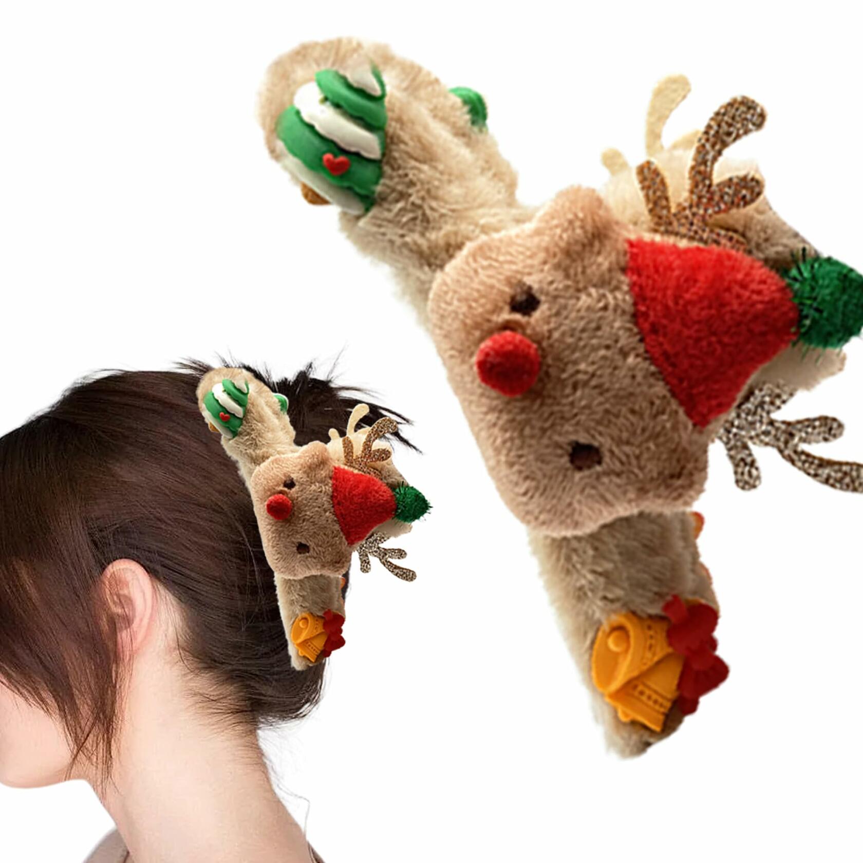 Beleki Plush Reindeer Antler Hair Claw Clip Christmas Hair Accessory 1 Pack
