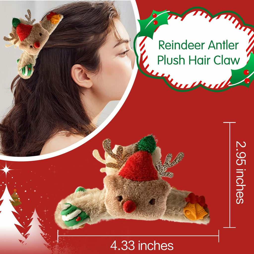 Beleki Plush Reindeer Antler Hair Claw Clip Christmas Hair Accessory 1 Pack