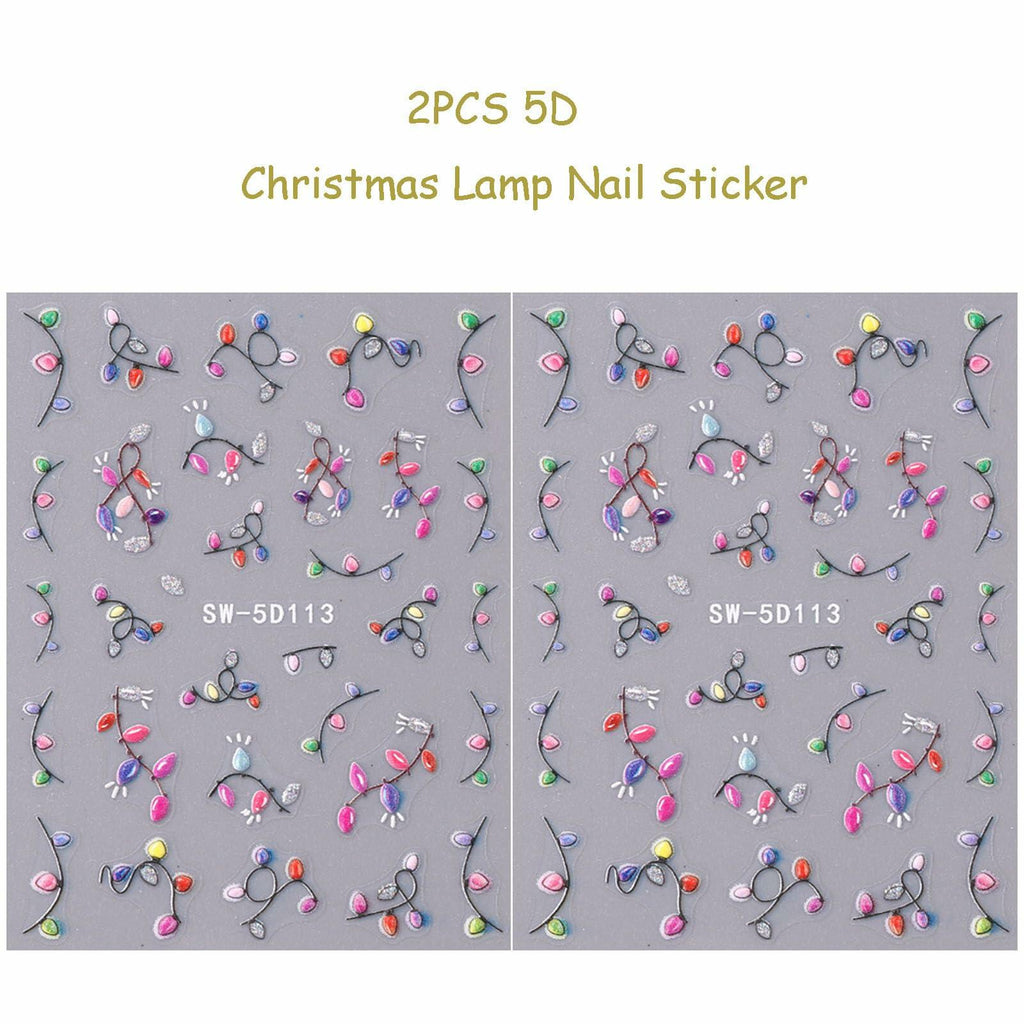 2pcs Christmas Colour Lamp Nail Stickers 5D Embossed Self-Adhesive Decals