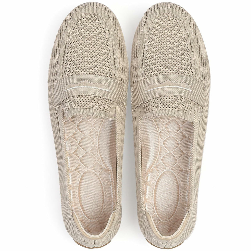 Lrtyu Womens Knit Driving Loafers Comfortable Slip On Casual Beige Size 6