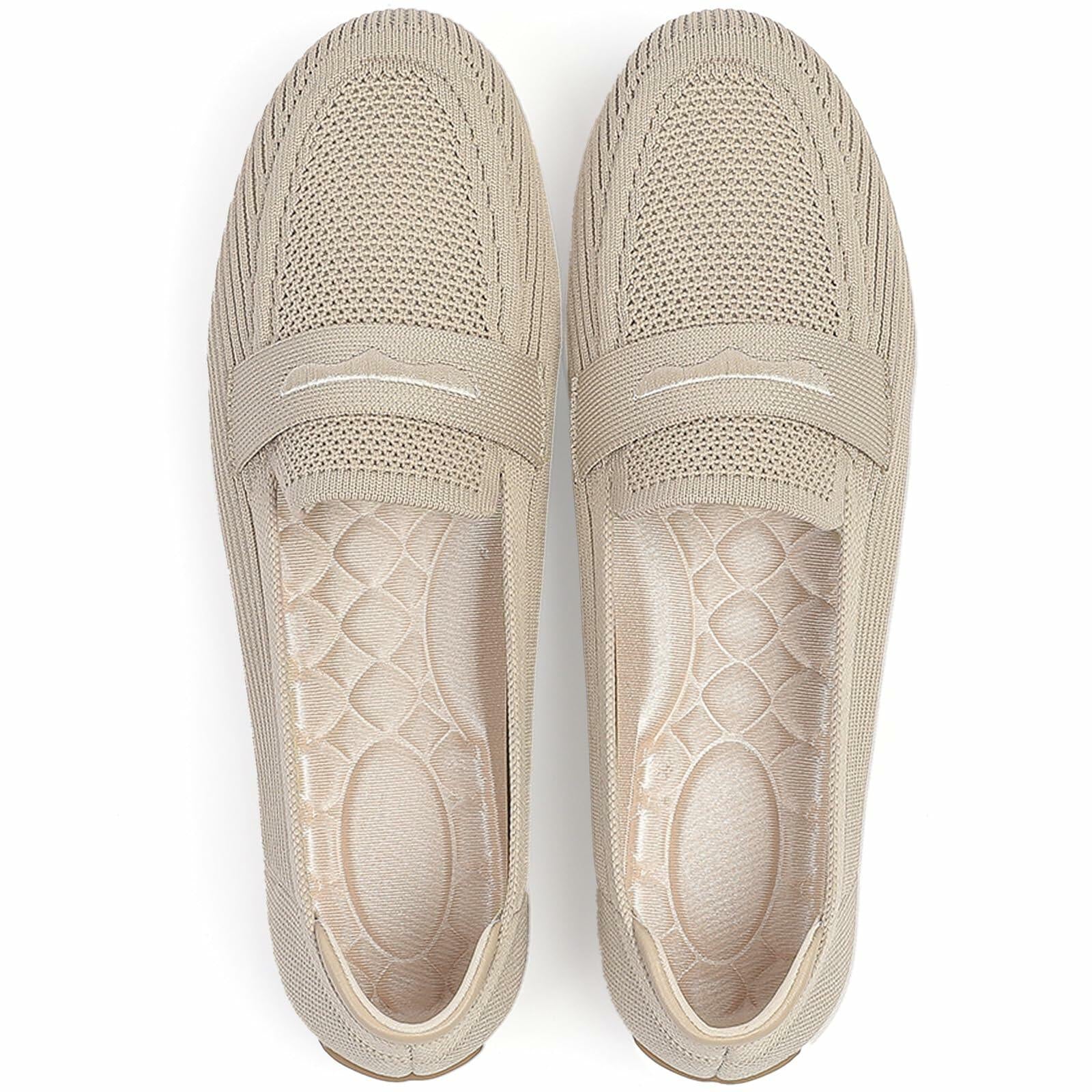 Lrtyu Womens Knit Driving Loafers Comfortable Slip On Casual Beige Size 6