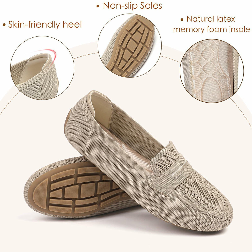 Lrtyu Womens Knit Driving Loafers Comfortable Slip On Casual Beige Size 6