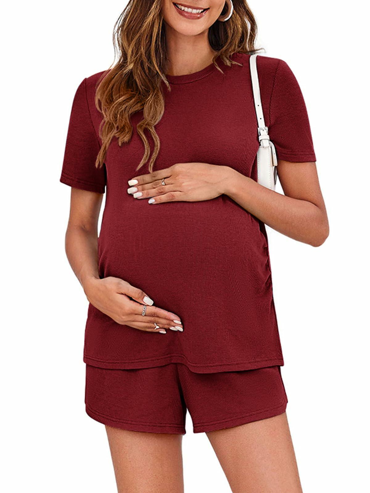 Onedreamer Womens Maternity Pajamas Set Short Sleeve Shirt Shorts Black Size S