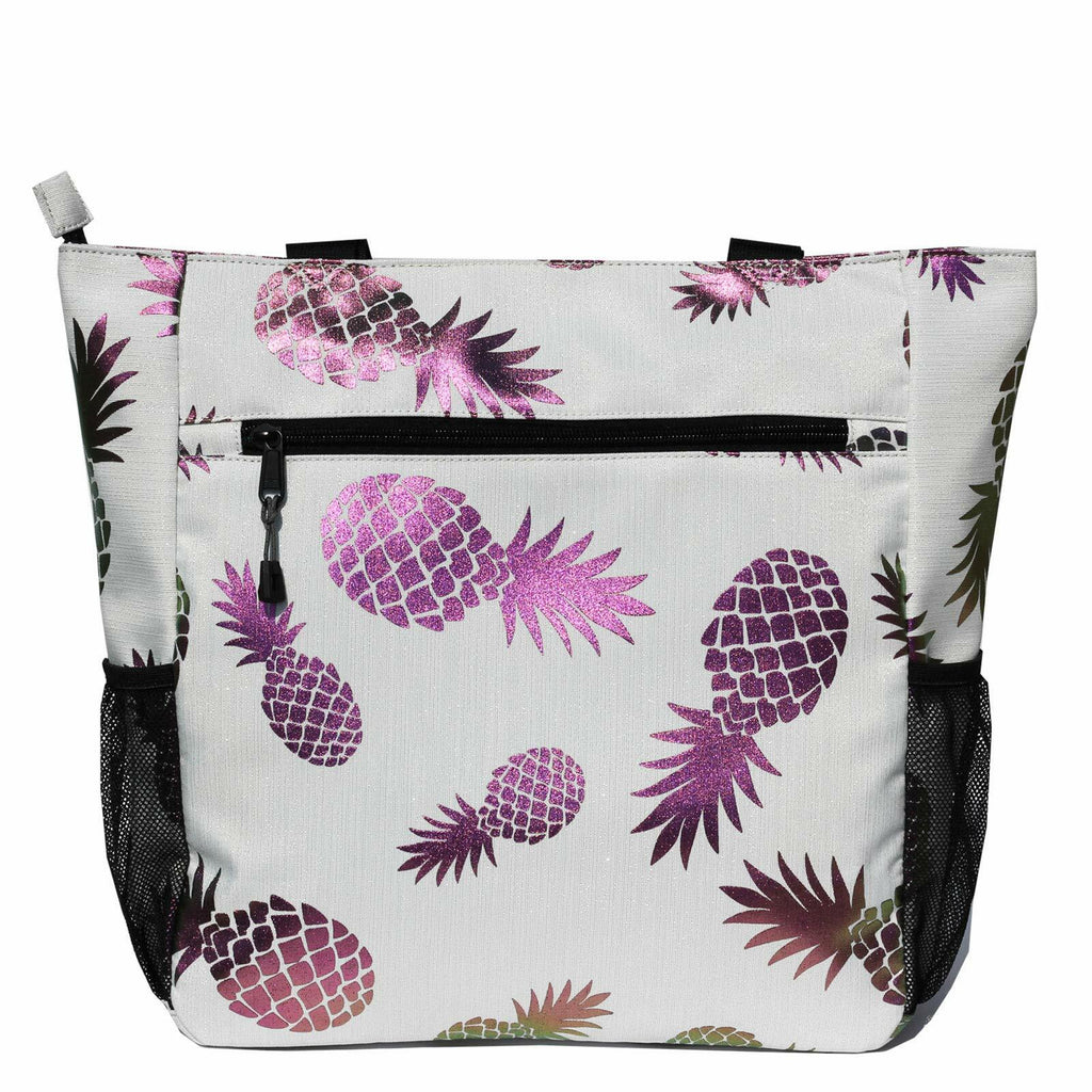 ESVAN Floral Water Resistant Large Tote Bag Shoulder Bag White Pineapple