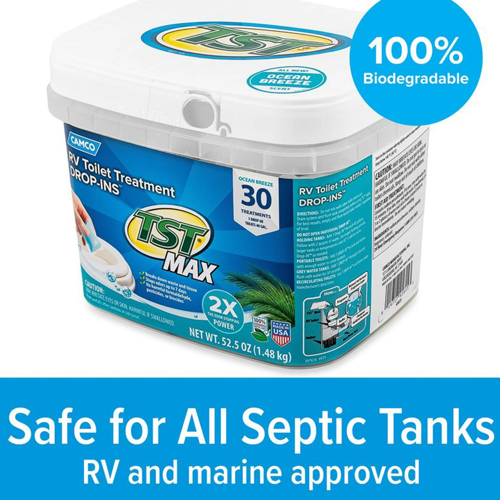 Camco TST MAX RV Toilet Treatment Drop-Ins Ocean Breeze Scent 30-Pack