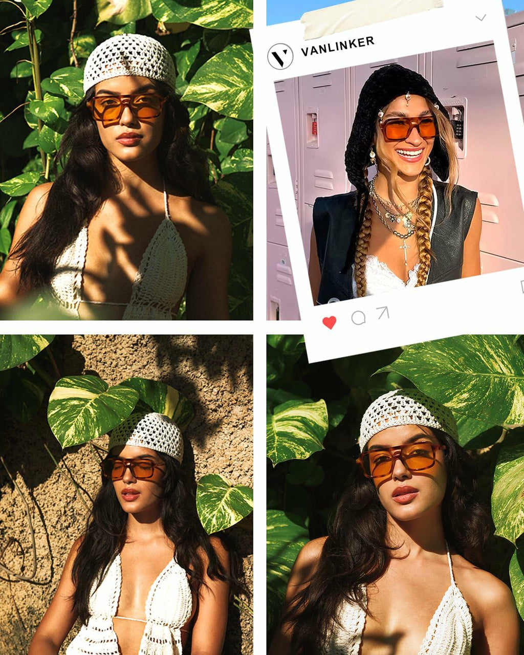 VANLINKER Retro 70s Square Aviator Sunglasses Green VL9816