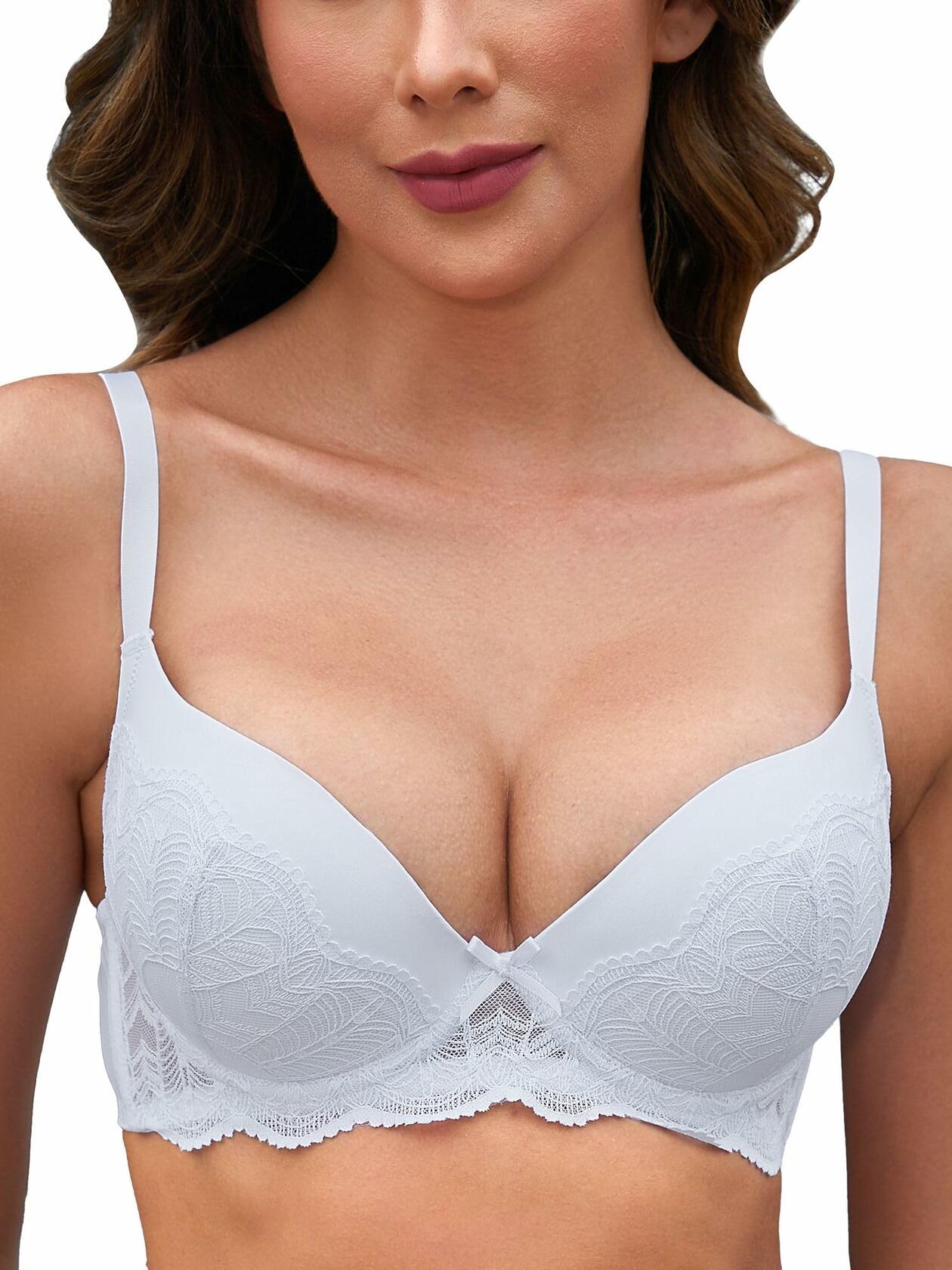 IHOIU Women's Lace Push Up Bra Padded Underwire Convertible White Size 32C