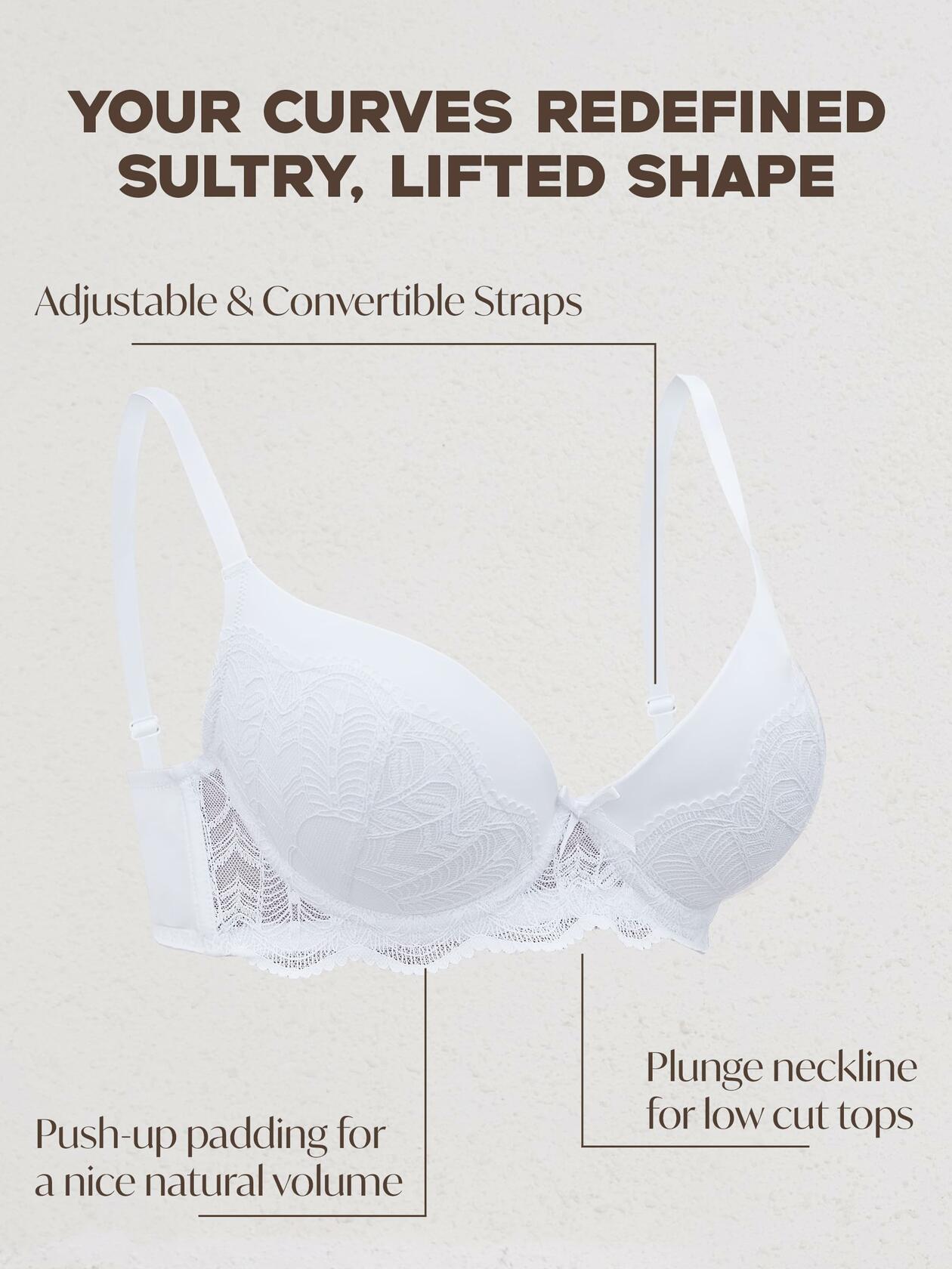 IHOIU Women's Lace Push Up Bra Padded Underwire Convertible White Size 40C
