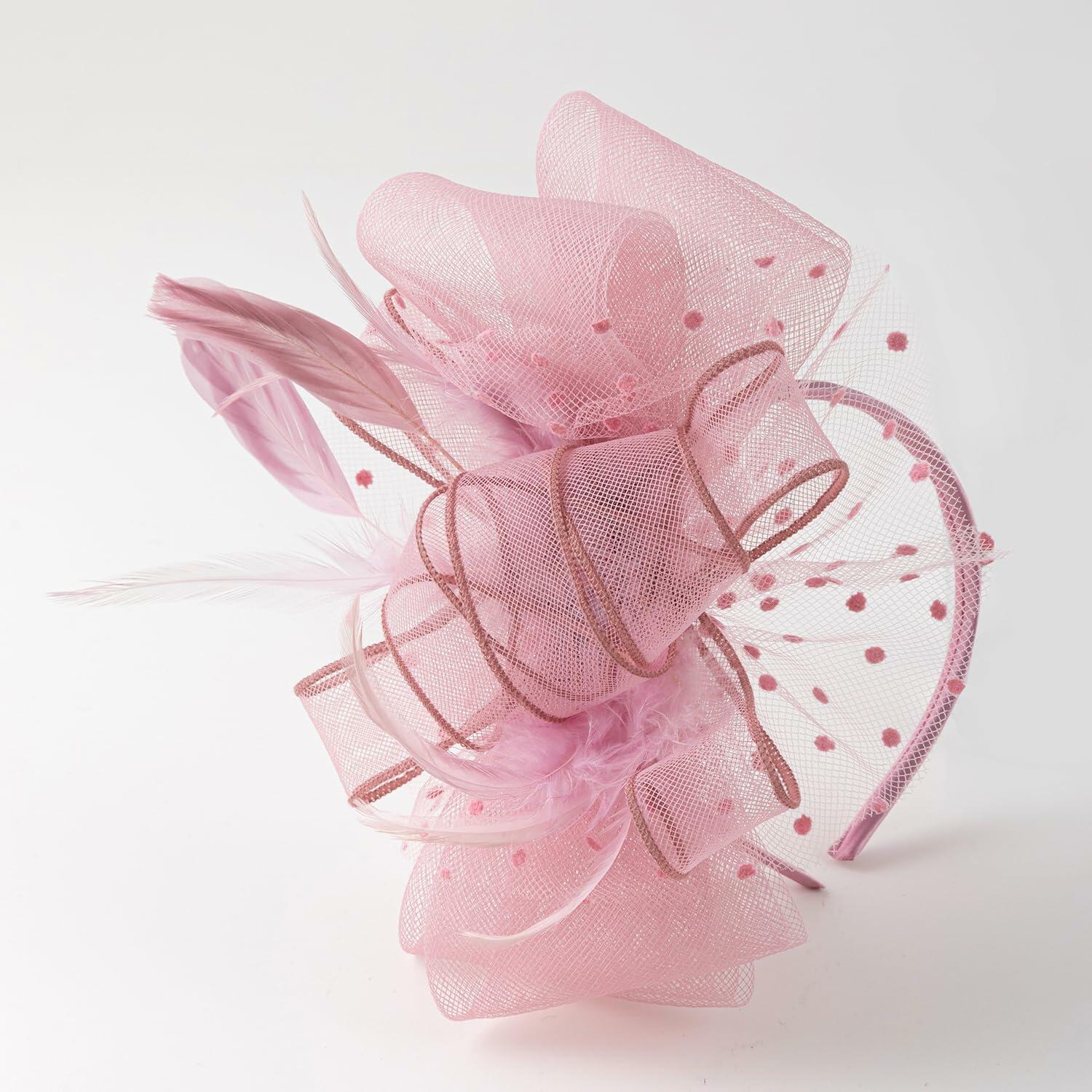 Unpifolov Fascinators Flower Mesh Feathers Headwear Light Purple