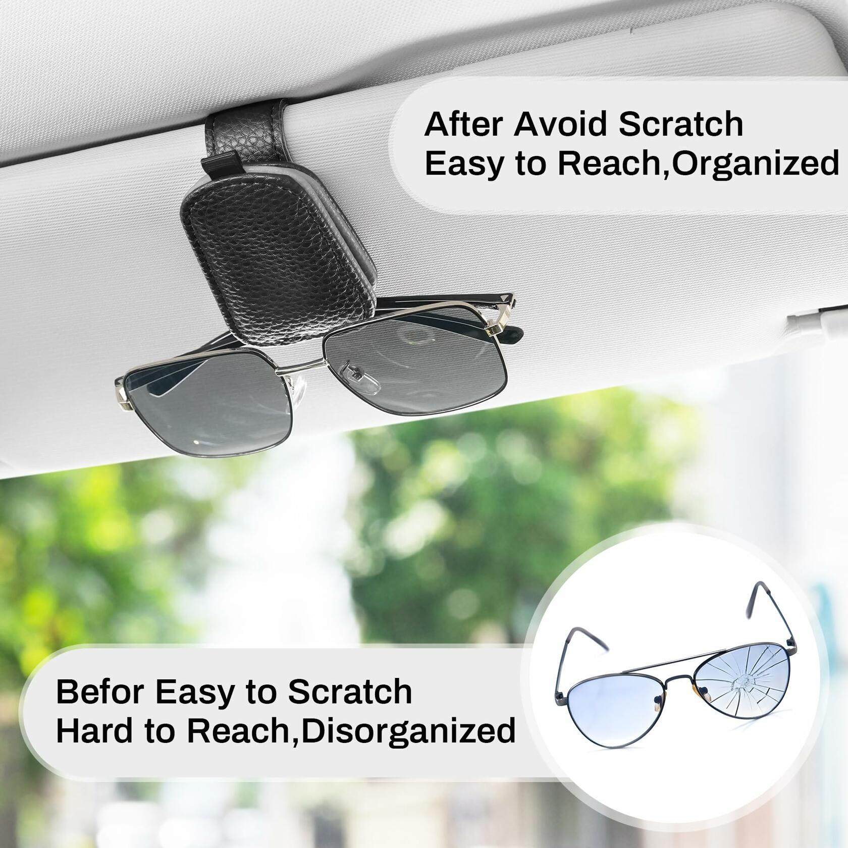 SINGARO Leather Magnetic Sunglasses Holder Clip Car Sun Visor Black-Gray