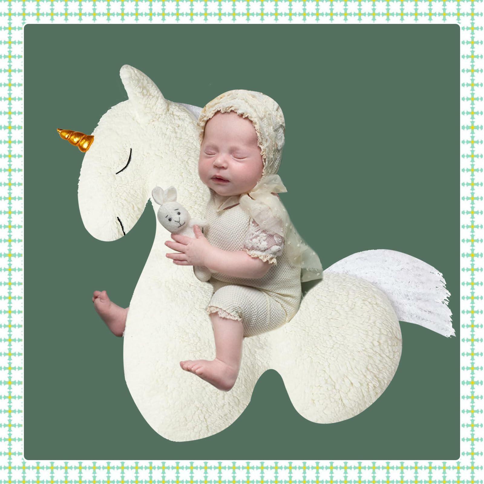Baby Unicorn Posing Pillow Infant Photography Prop One-Horned Alpaca Photoshoot