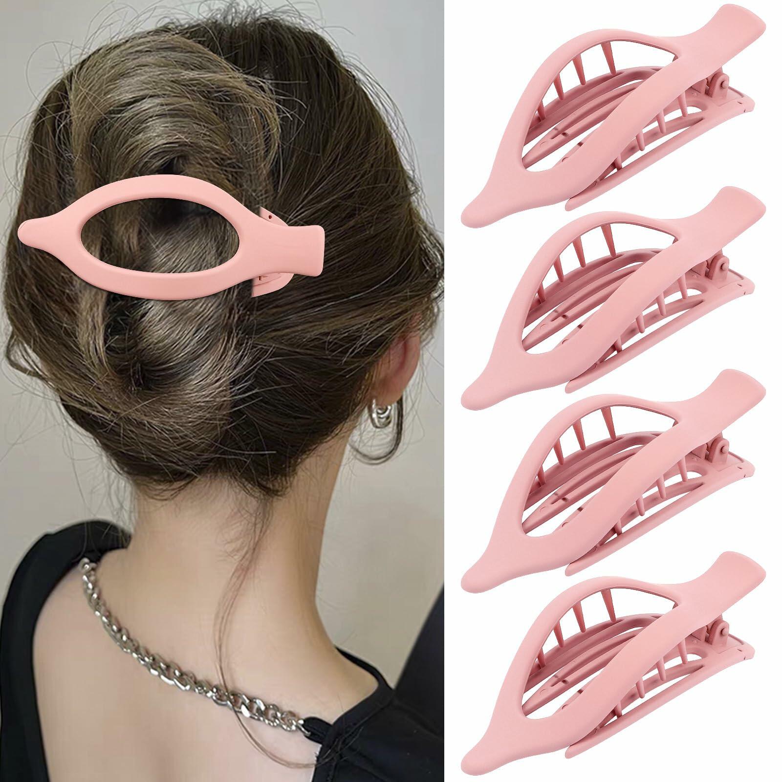 Velscrun Alligator Hair Clips Large Matte Pink 4Pcs Thick Thin Hair
