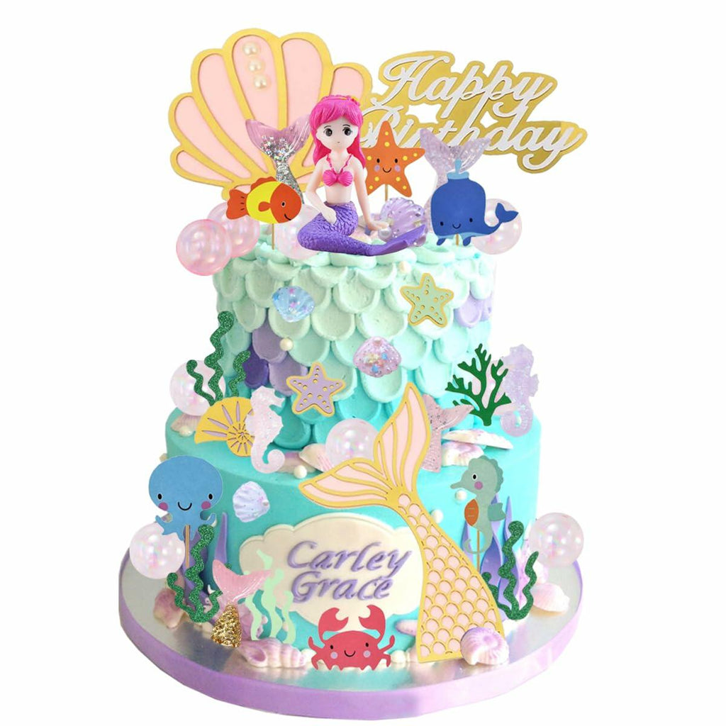 LXASIY 40pcs Mermaid Cake Toppers Glitter Ocean Theme Birthday Party Decor