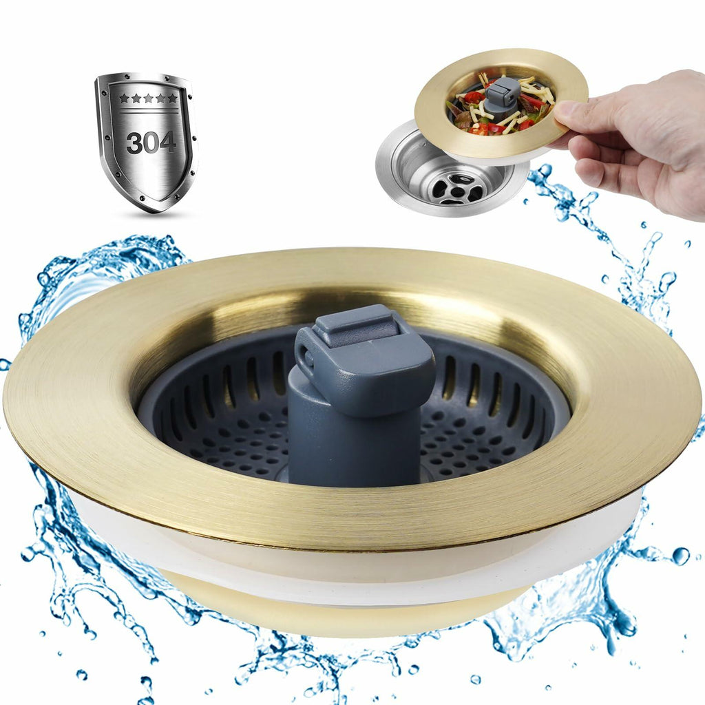 3-in-1 Kitchen Sink Drain Strainer Stopper Stainless Steel Chrome 3-1/2 Inch