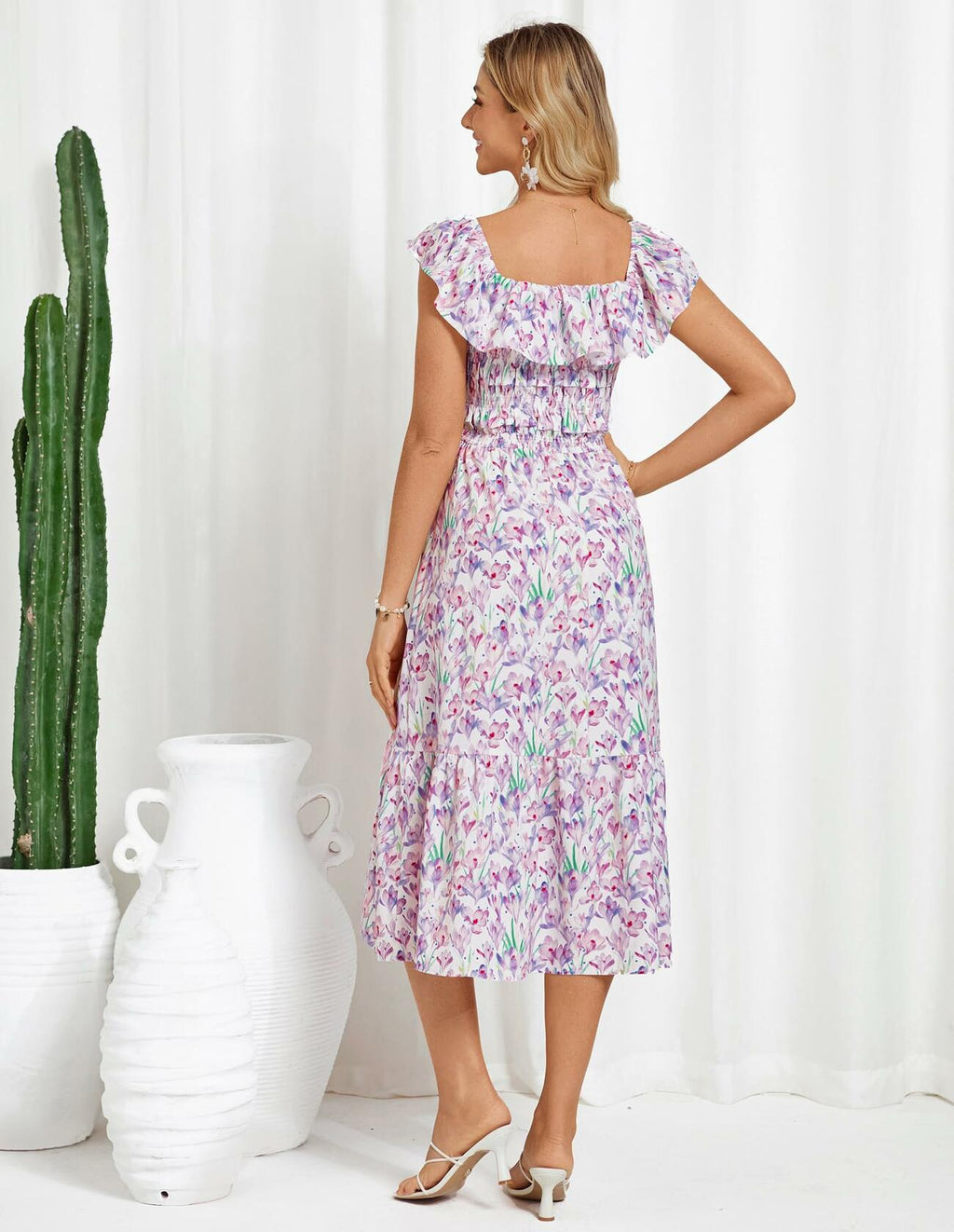 GRACE KARIN Women's Off Shoulder Floral Ruffle Midi Dress Rose Red Size XL