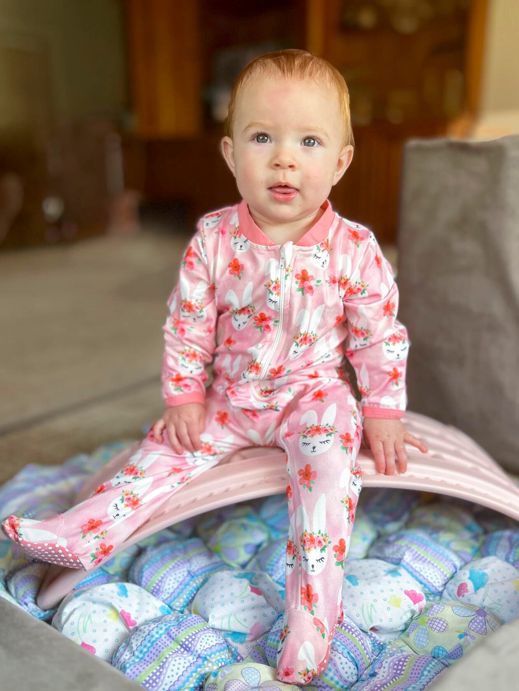 uideazone Baby Girl Bunny Footed Pajamas Pink Long Sleeve Pjs Size 9-12M