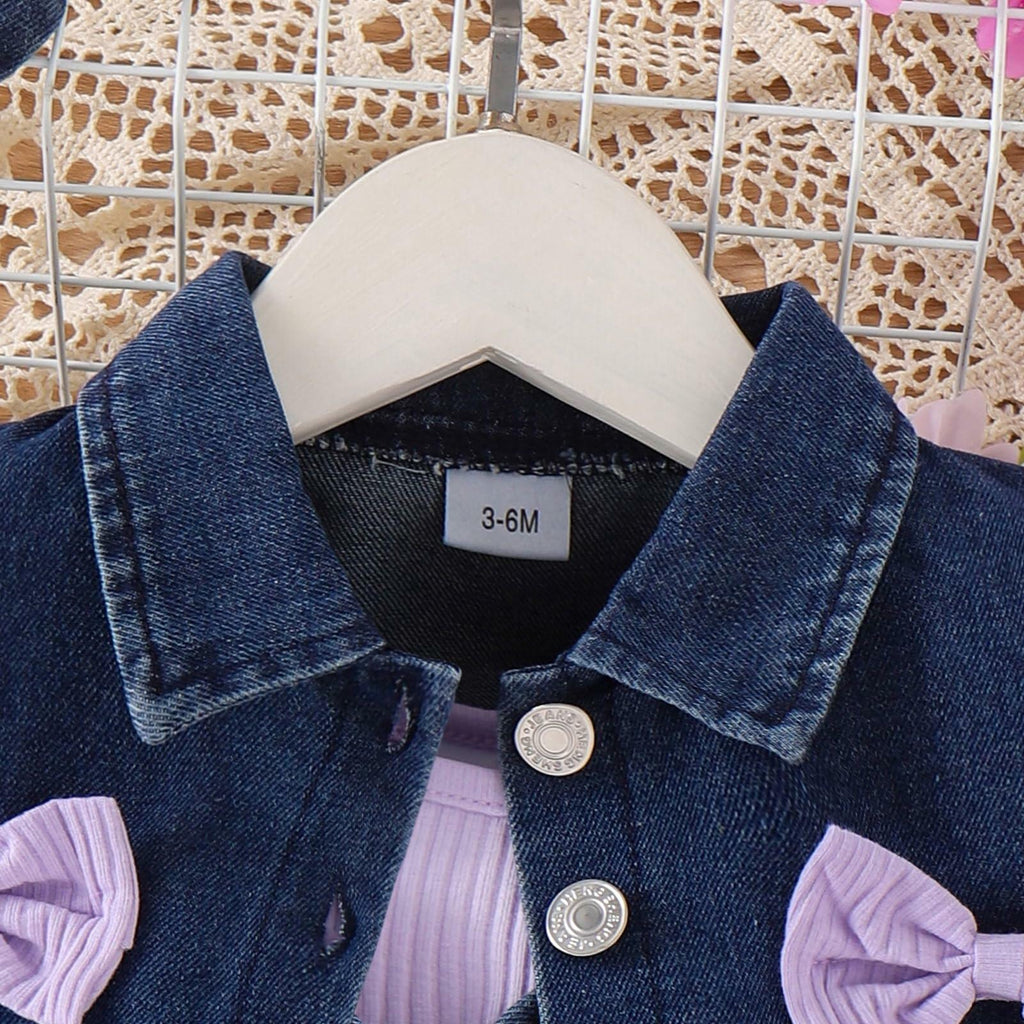 FOCICI Baby Girls Tulle Dress Denim Jacket Headband 3PC Set Purple Size 18-24M