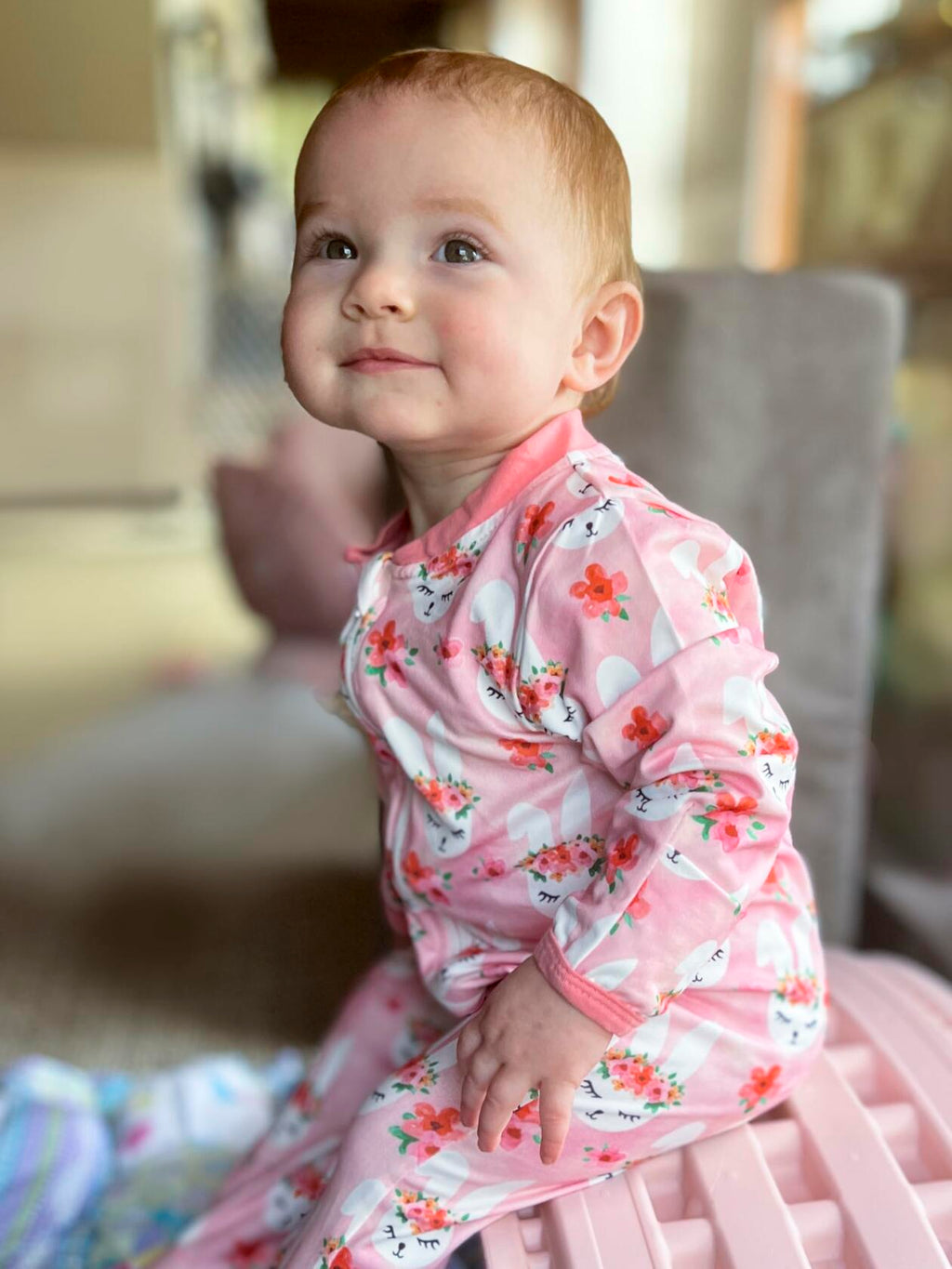 uideazone Baby Girl Bunny Footed Pajamas Pink Long Sleeve Pjs Size 9-12M