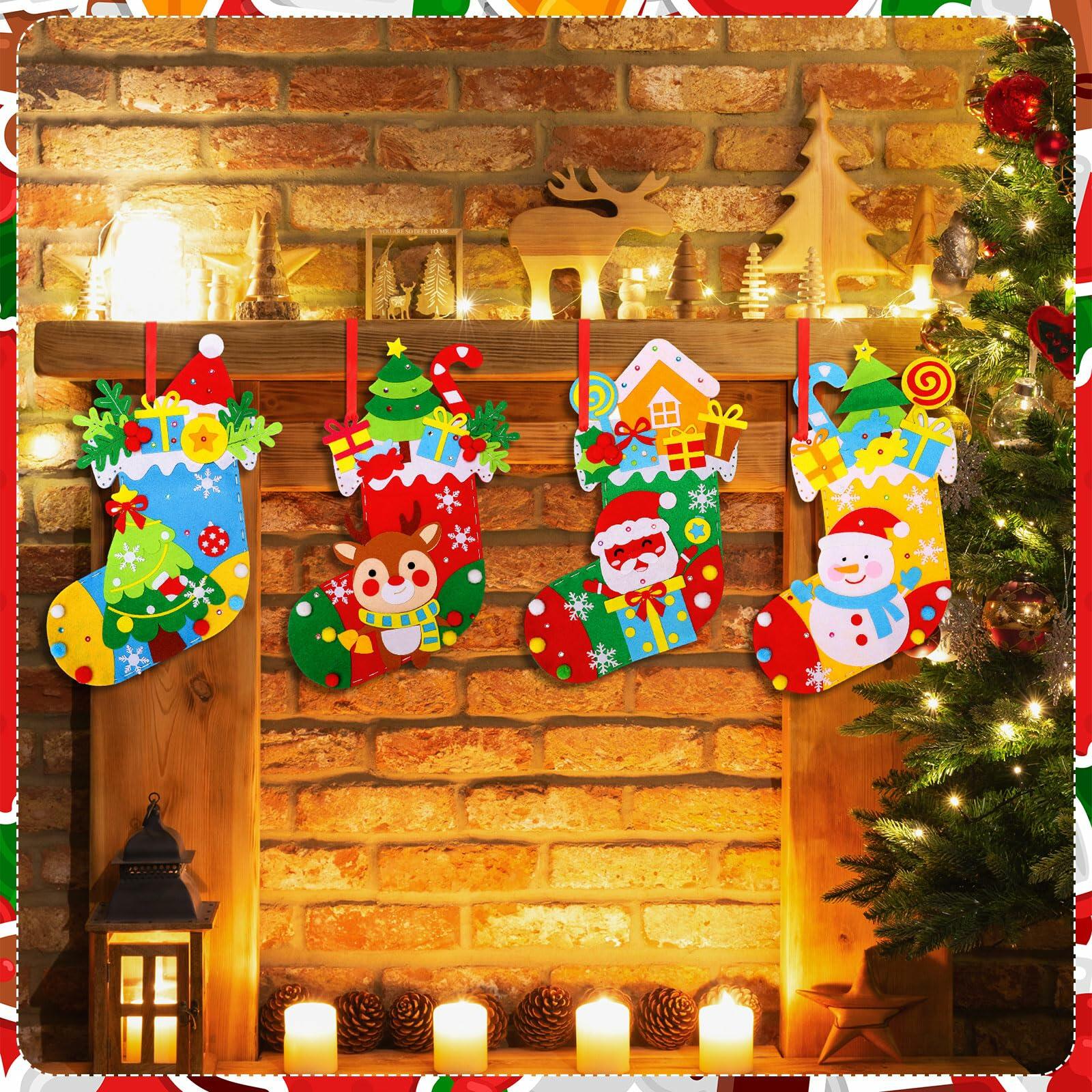 Geyoga Christmas Stocking Making Kit Felt Applique DIY 14 Inch Set of 4