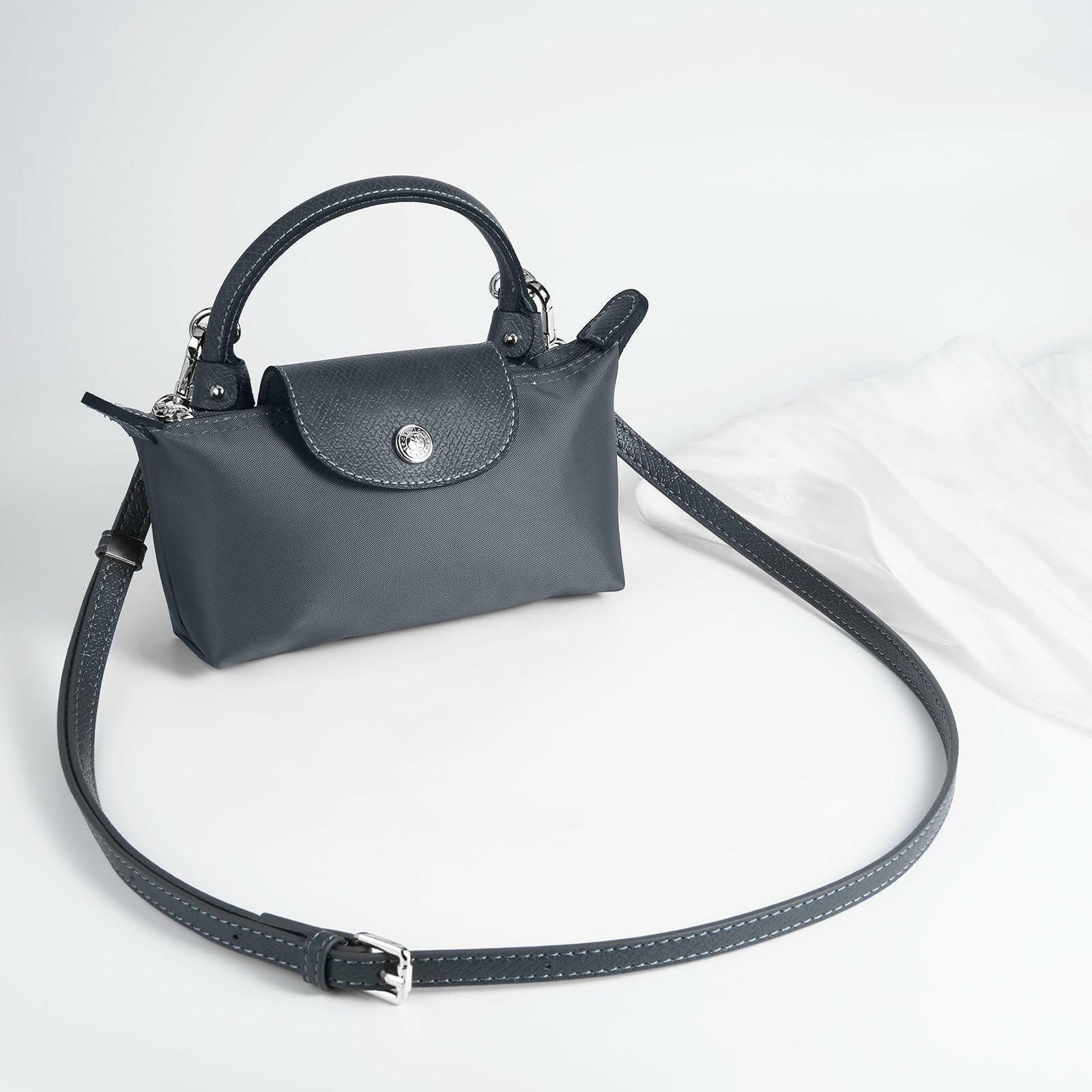 Adjustable Replacement Shoulder Strap for Longchamp Mini Pouch Grey Silver