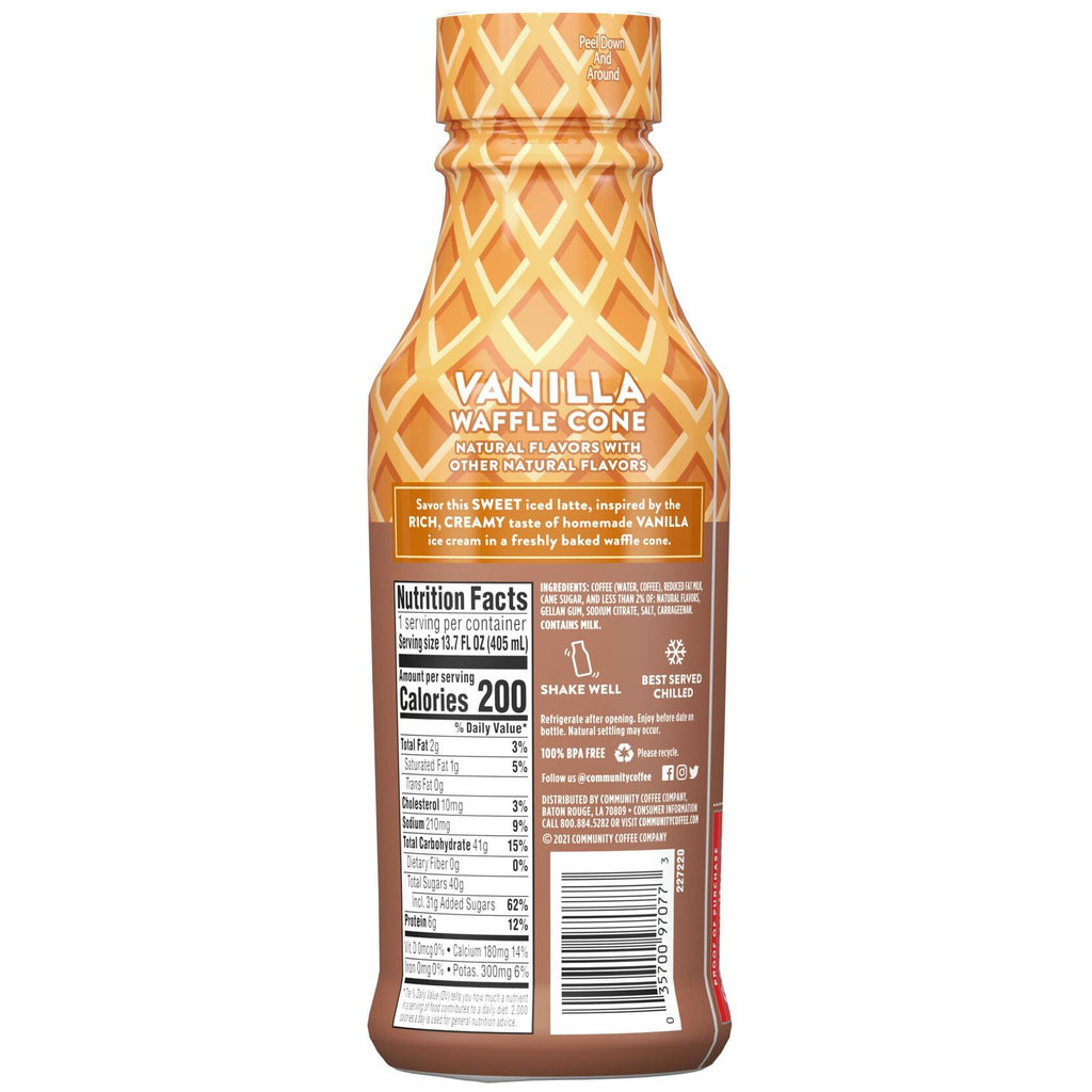 BestBy07/25 Community Coffee Vanilla Waffle Cone Iced Latte 13.7oz Bottle