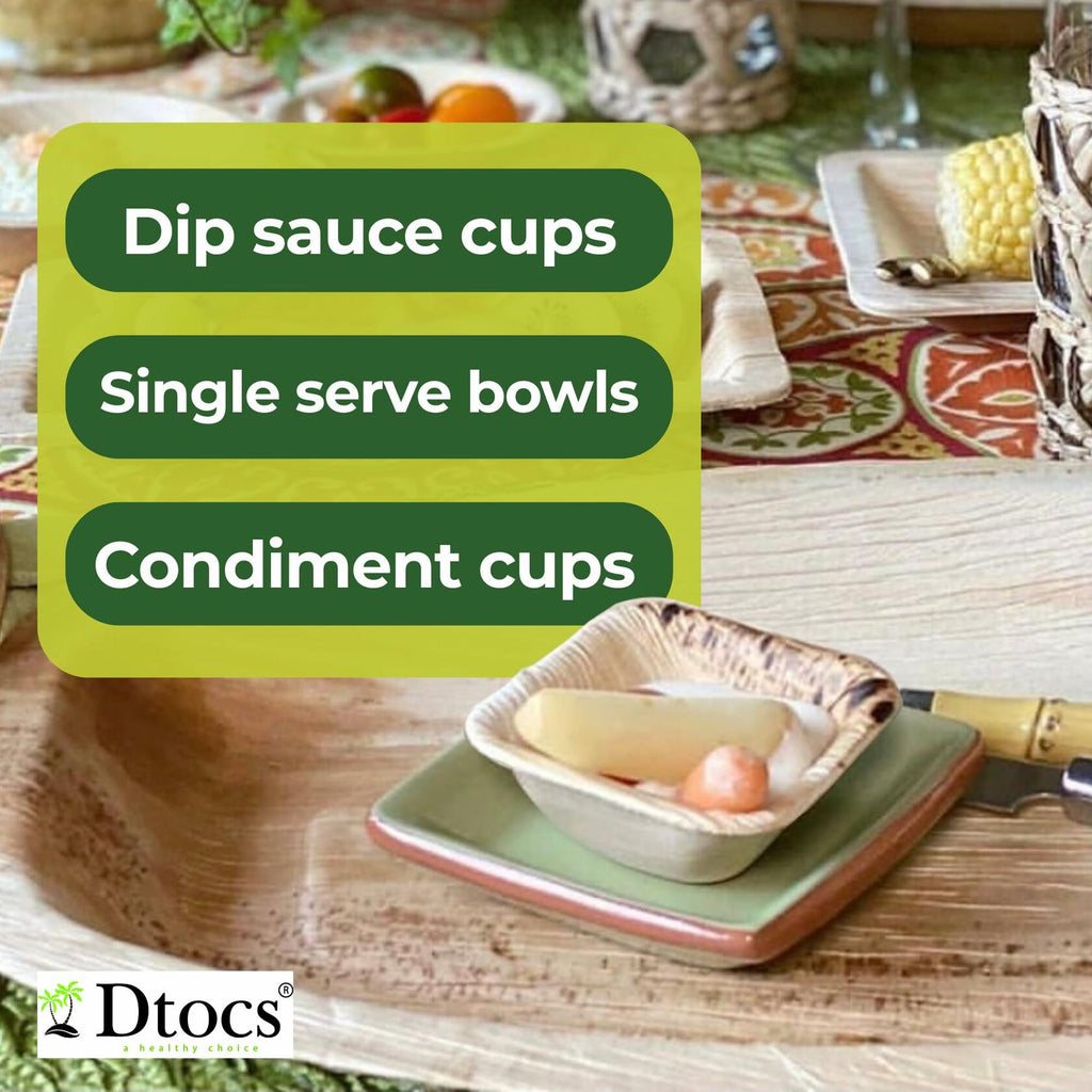 Dtocs Palm Leaf 4" Square Dip Bowls Mini Bamboo Compostable 50 Count
