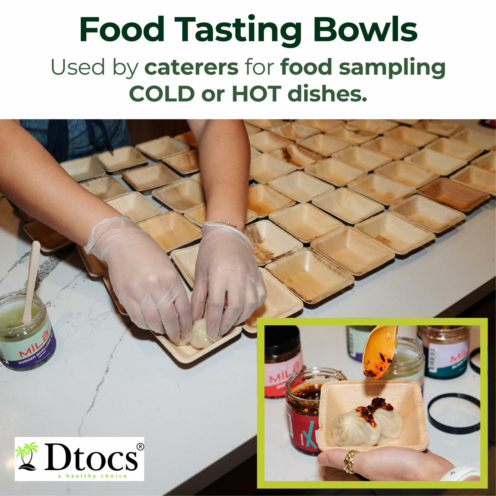 Dtocs Palm Leaf 4" Square Dip Bowls Mini Bamboo Compostable 50 Count