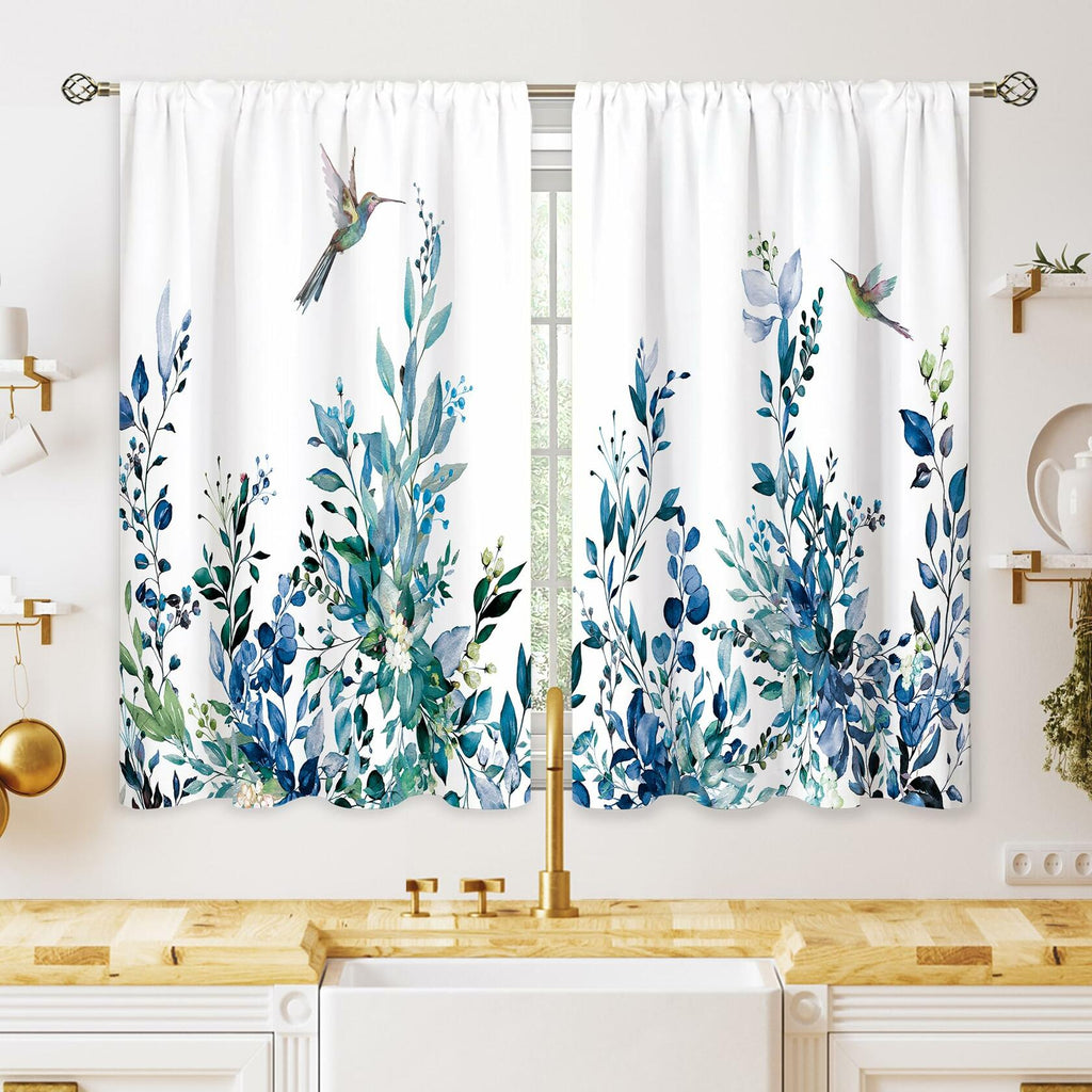 oolygoo Pink Flower Kitchen Curtains Floral Eucalyptus 27.5x39 inch